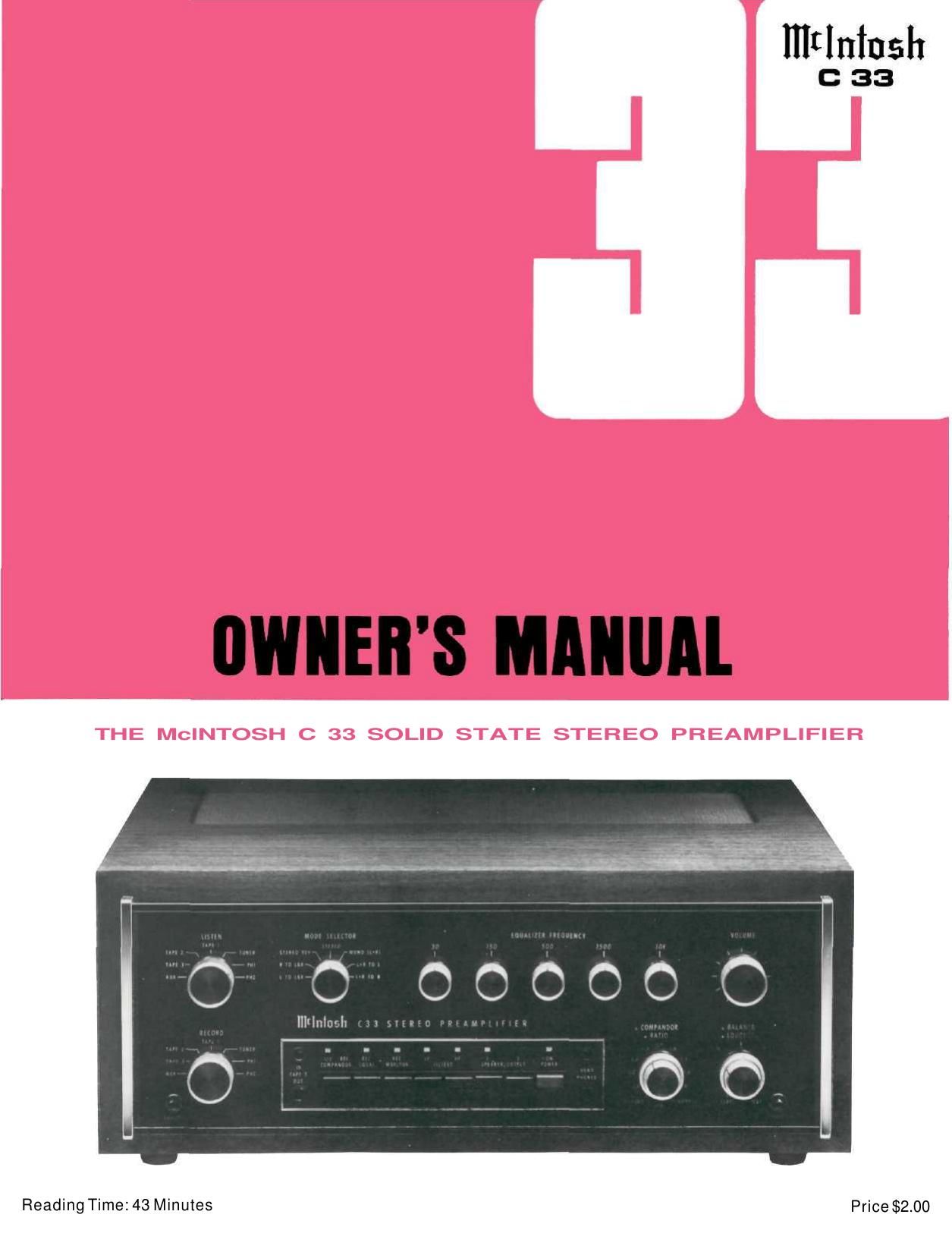 McIntosh C33 Owners Manual