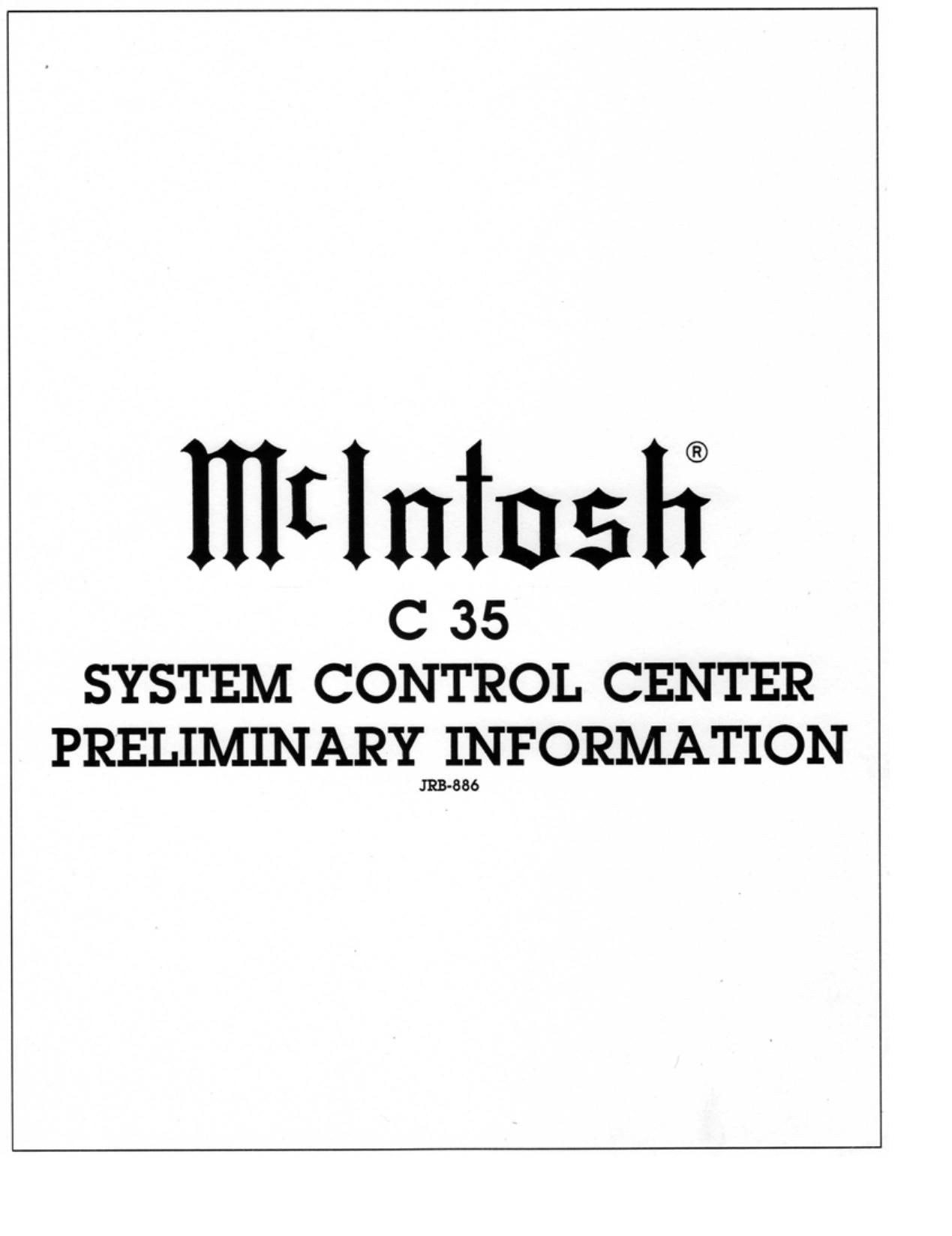 McIntosh C35 Preliminary Information