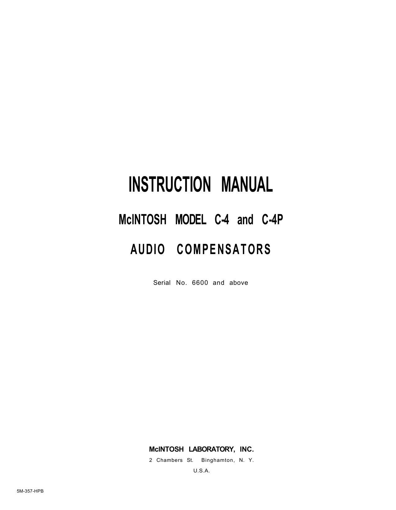 McIntosh C4 Owners Manual serial 6600