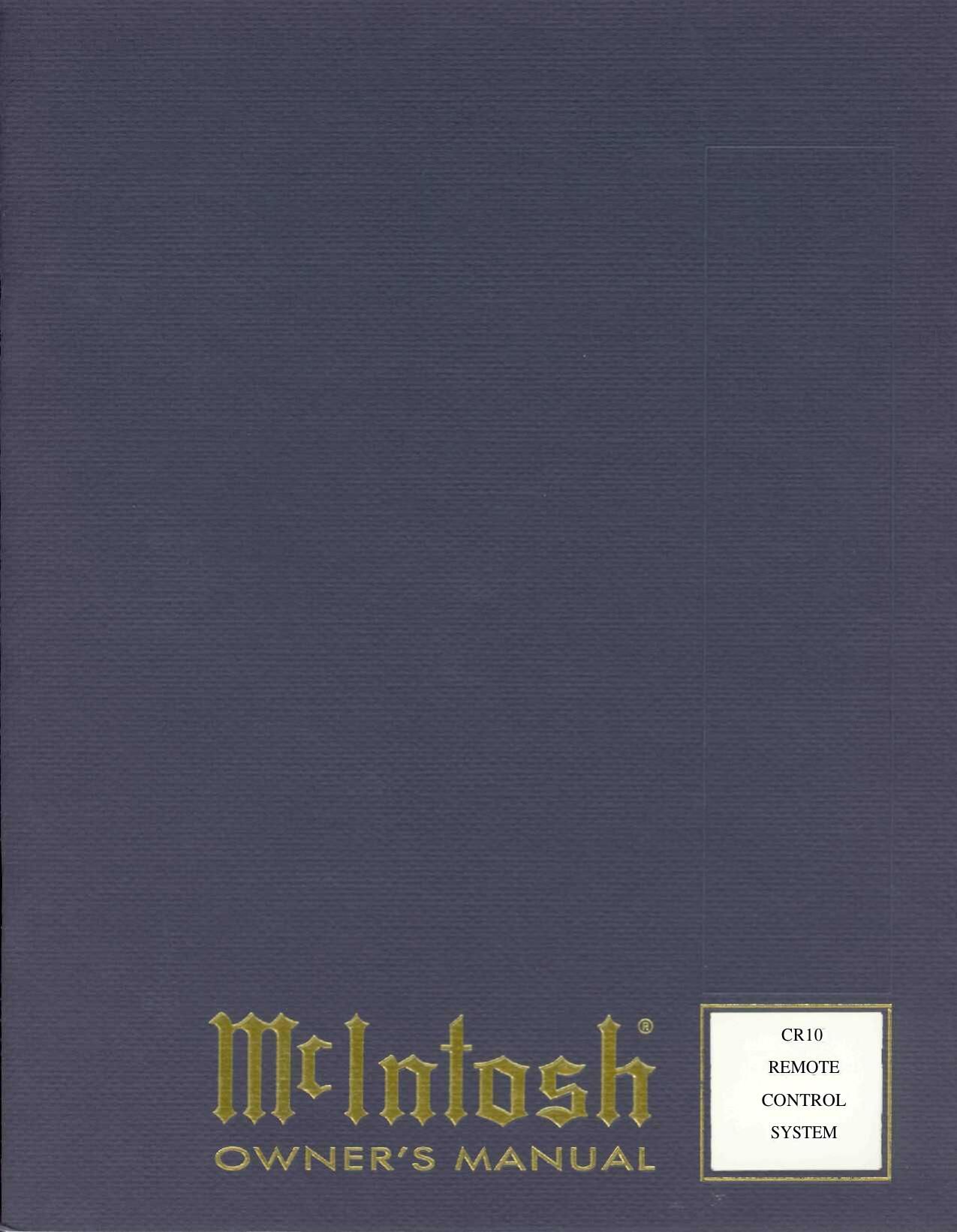McIntosh CR 10 Owners Manual