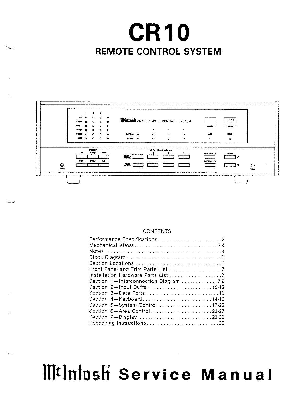 McIntosh CR 10 Service Manual