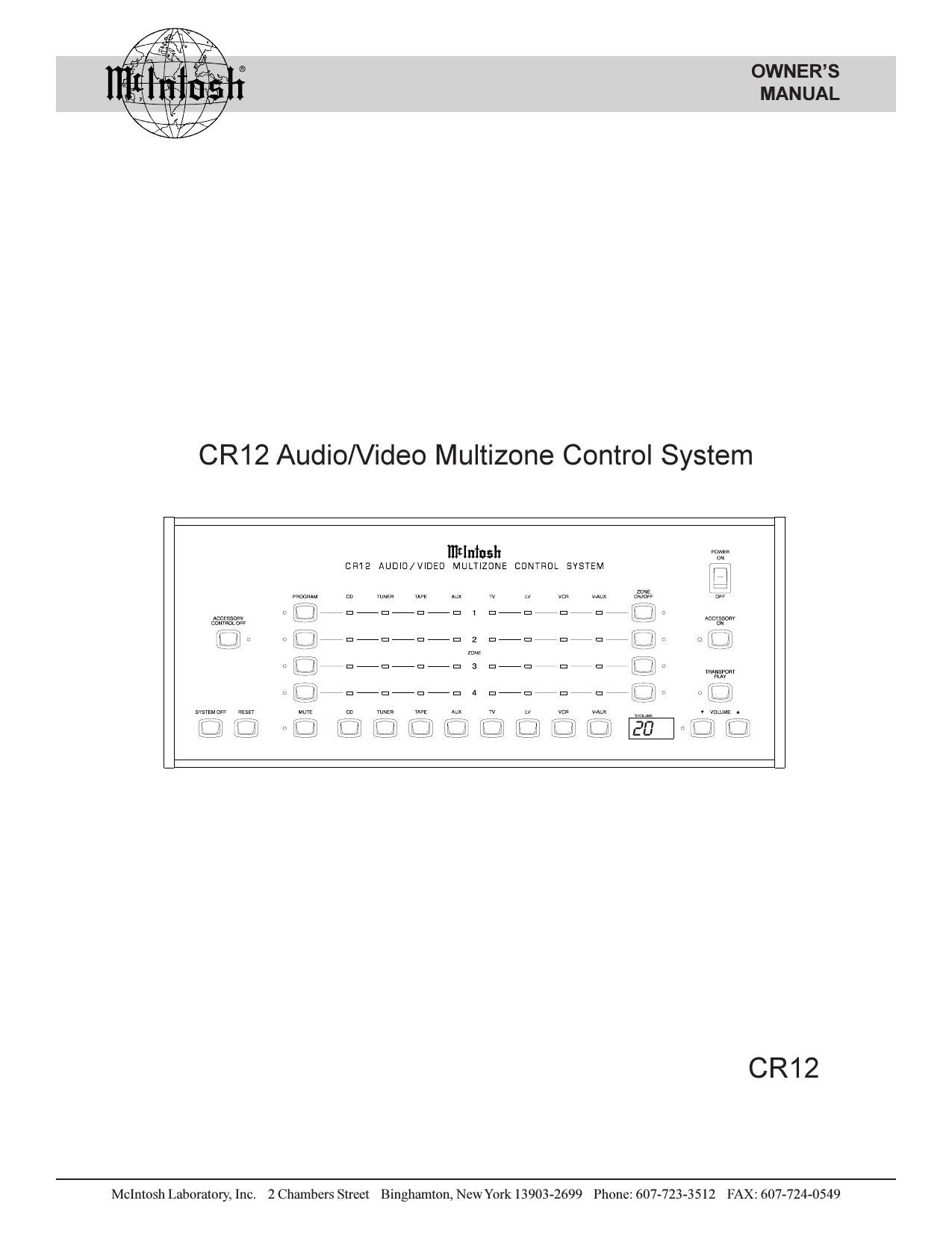 McIntosh CR 12 Owners Manual