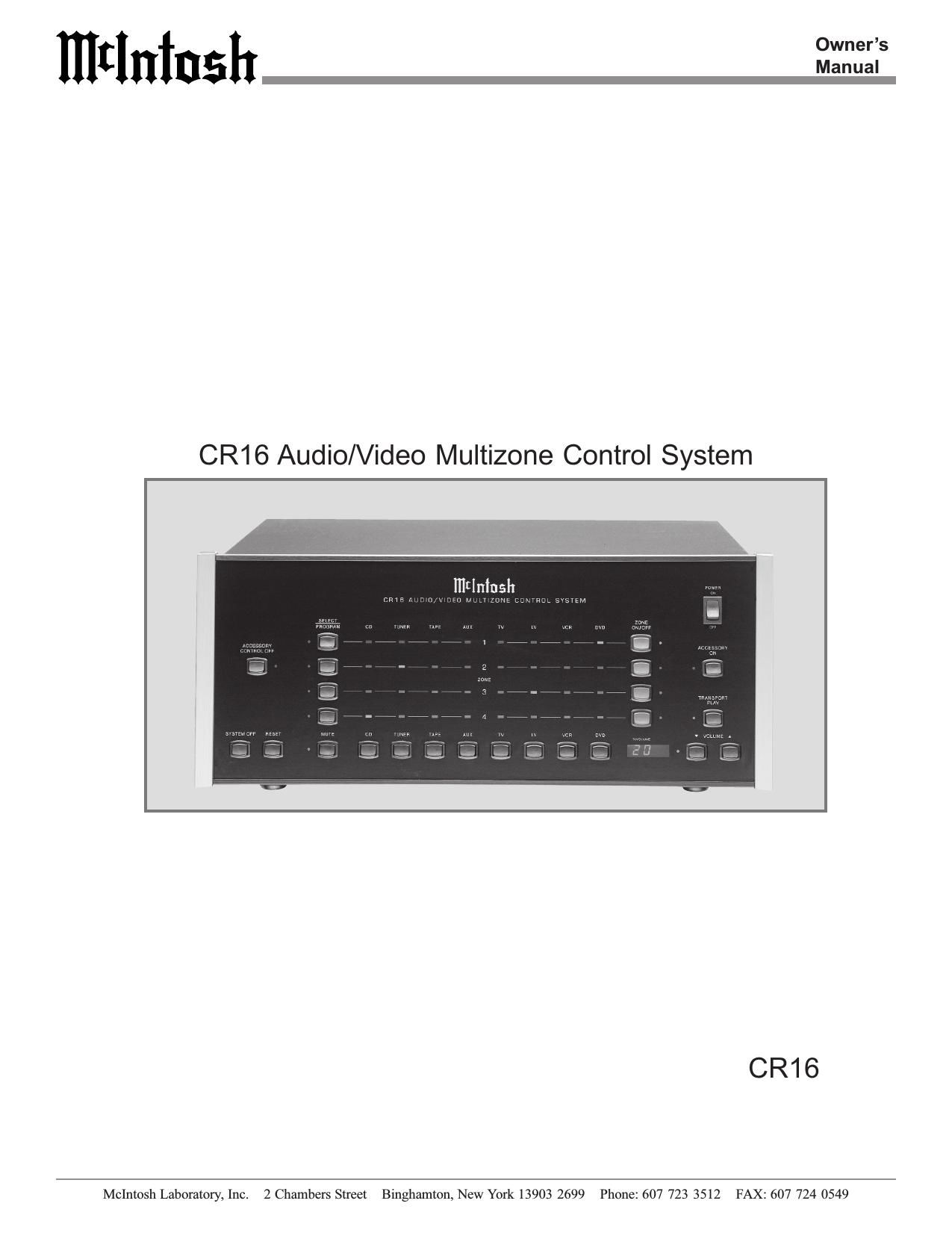 McIntosh CR 16 Owners Manual