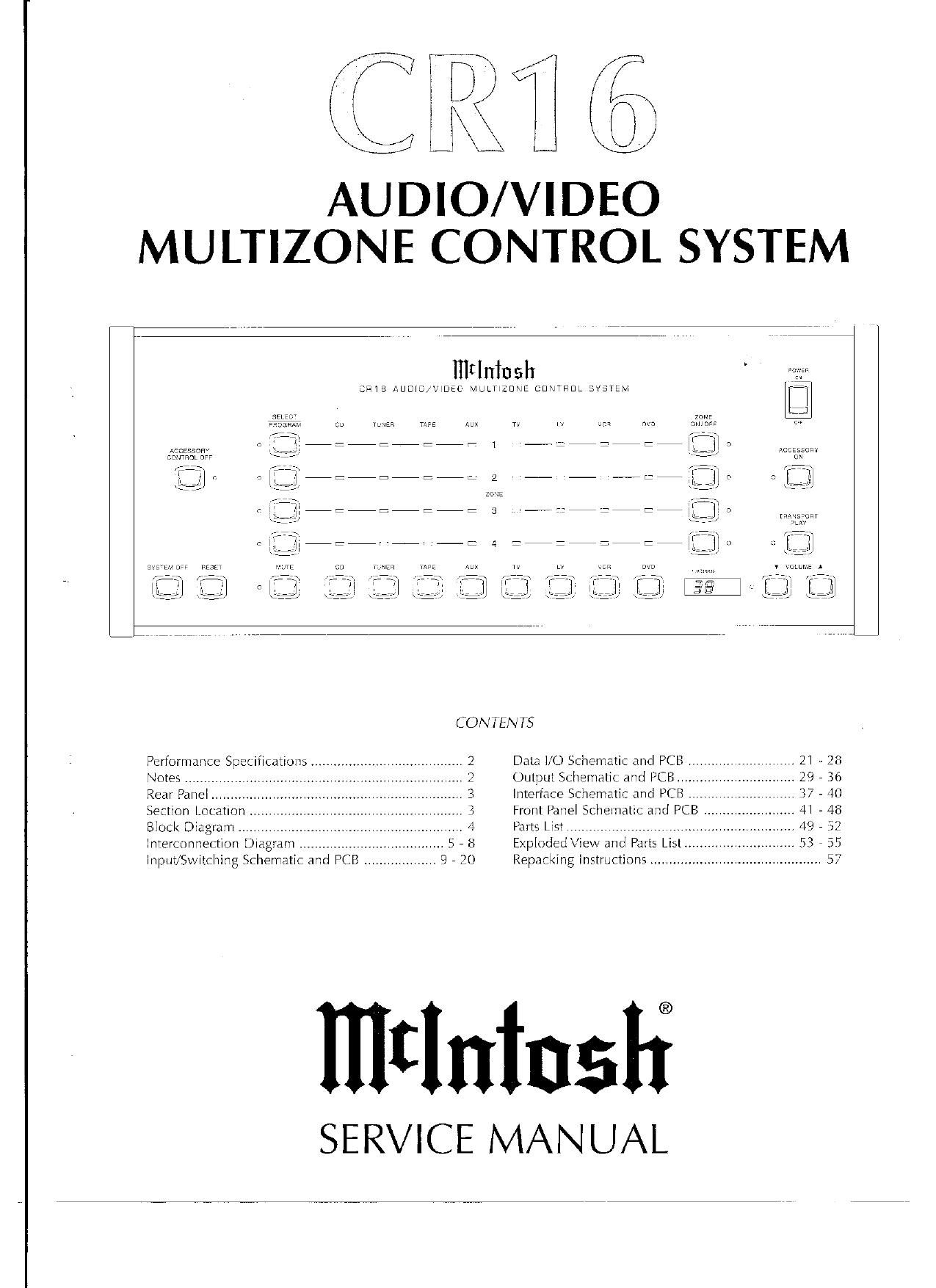 McIntosh CR 16 Service Manual