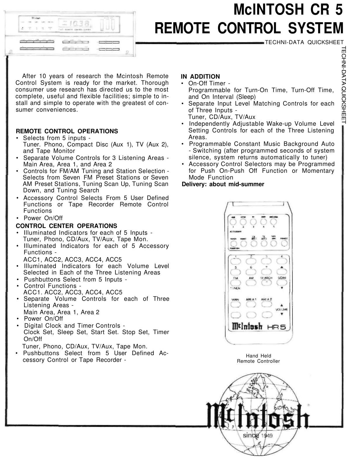 McIntosh CR 5 Service Manual