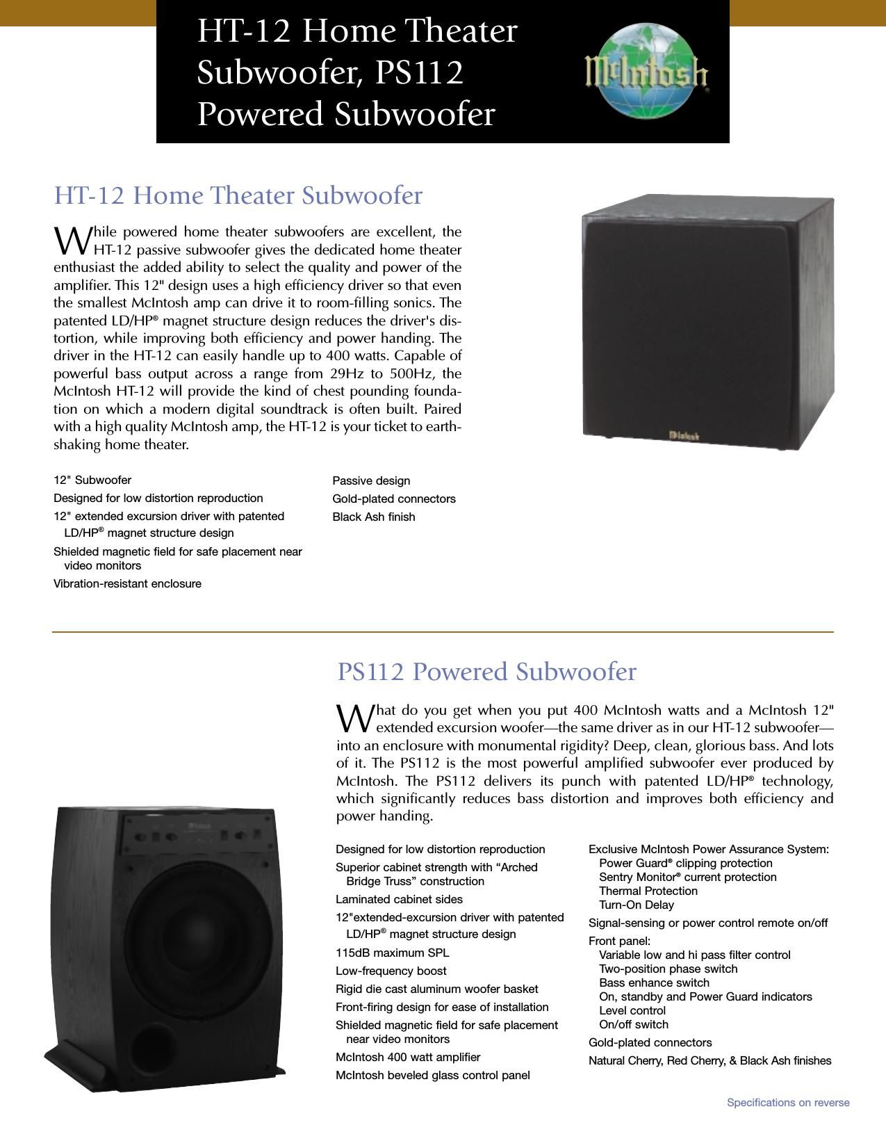 McIntosh HT 12 PS 112 Brochure