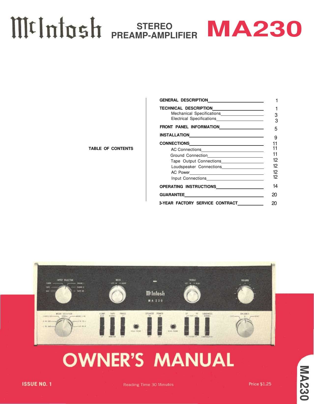 McIntosh MA 230 Owners Manual