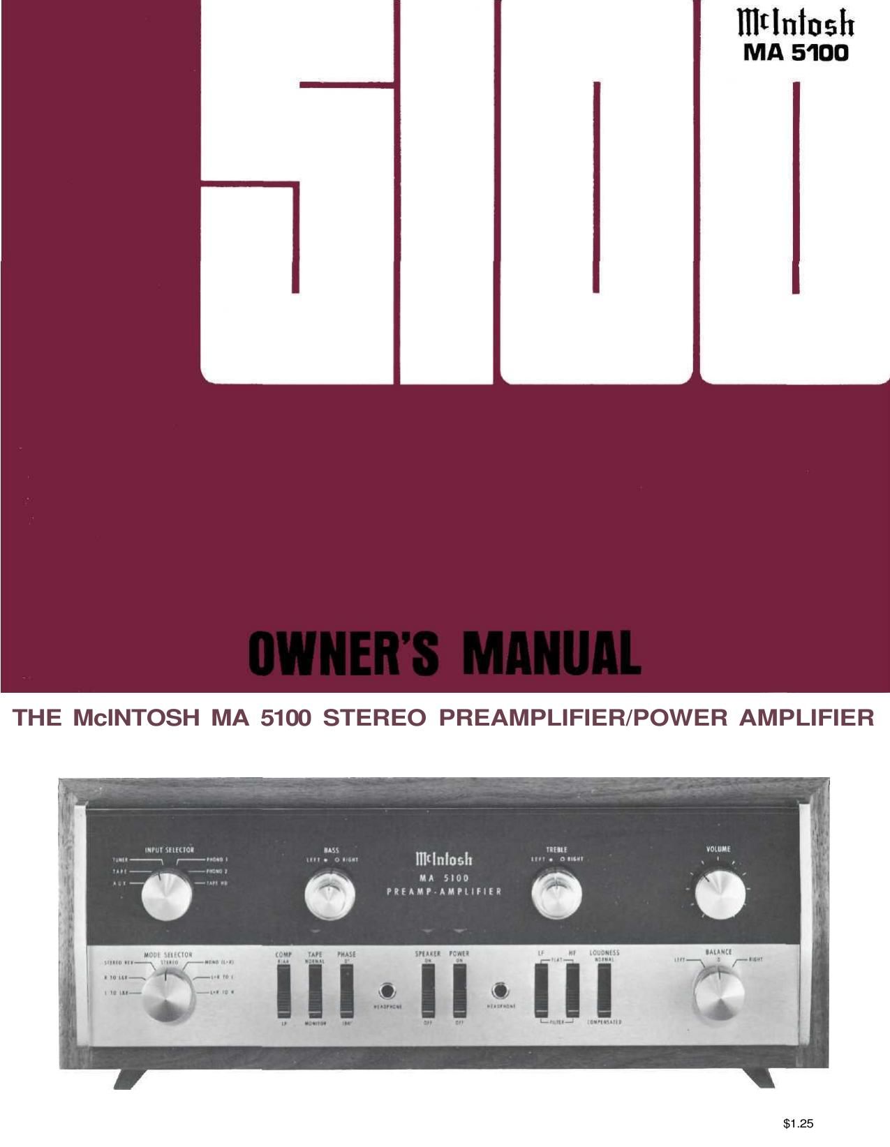 McIntosh MA 5100 Owners Manual