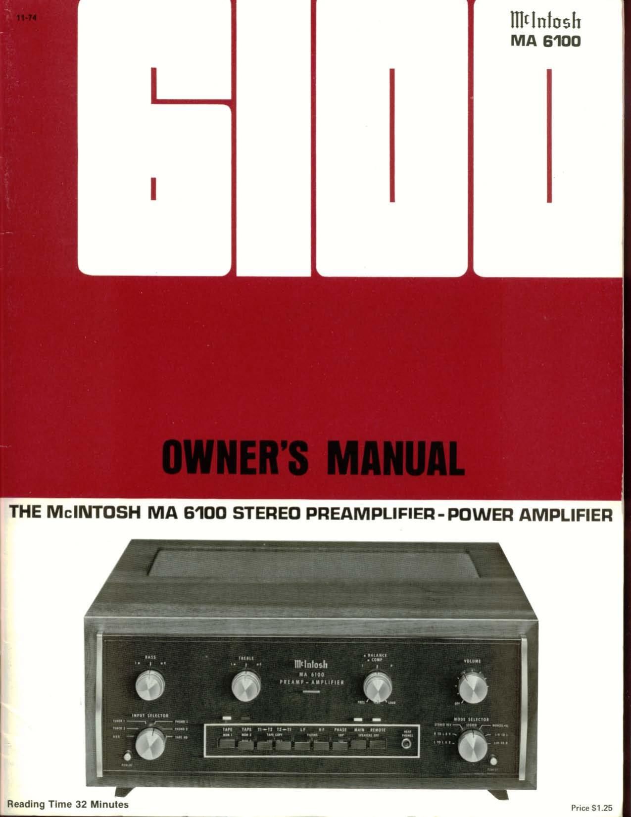 McIntosh MA 6100 Owners Manual