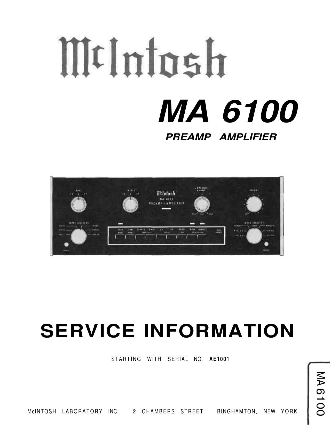 Free Audio Service Manuals - Free download McIntosh MA 6100 Service Manual