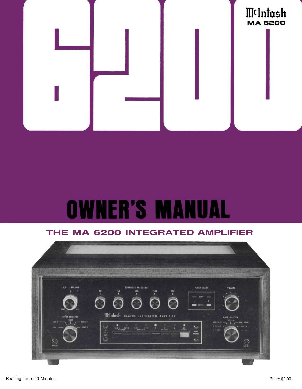 McIntosh MA 6200 Owners Manual