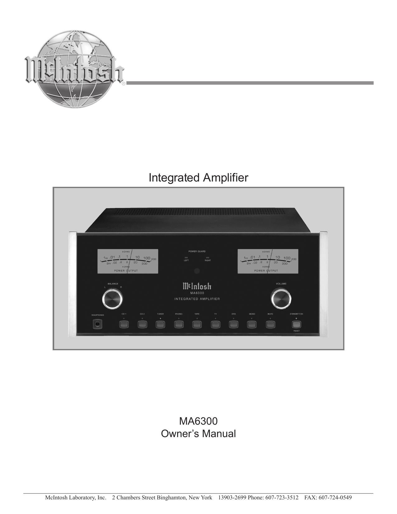 McIntosh MA 6300 Owners Manual