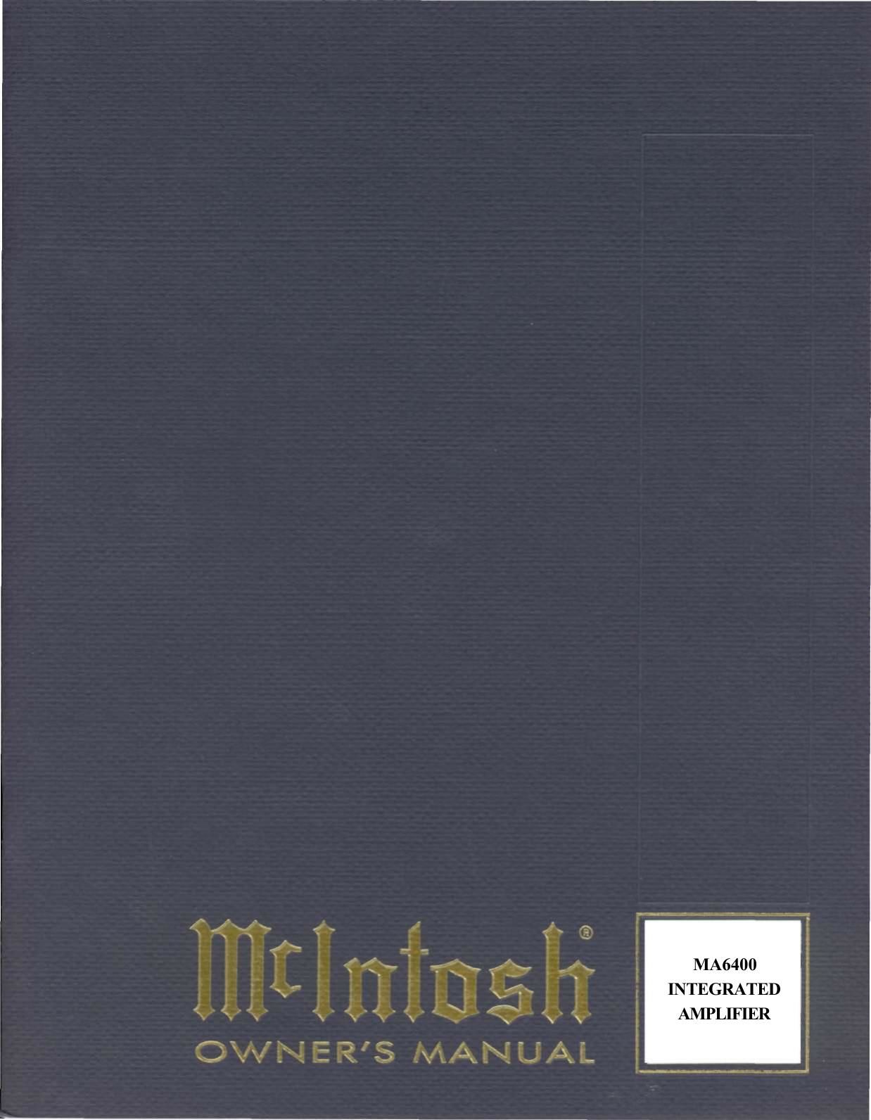 McIntosh MA 6400 Owners Manual