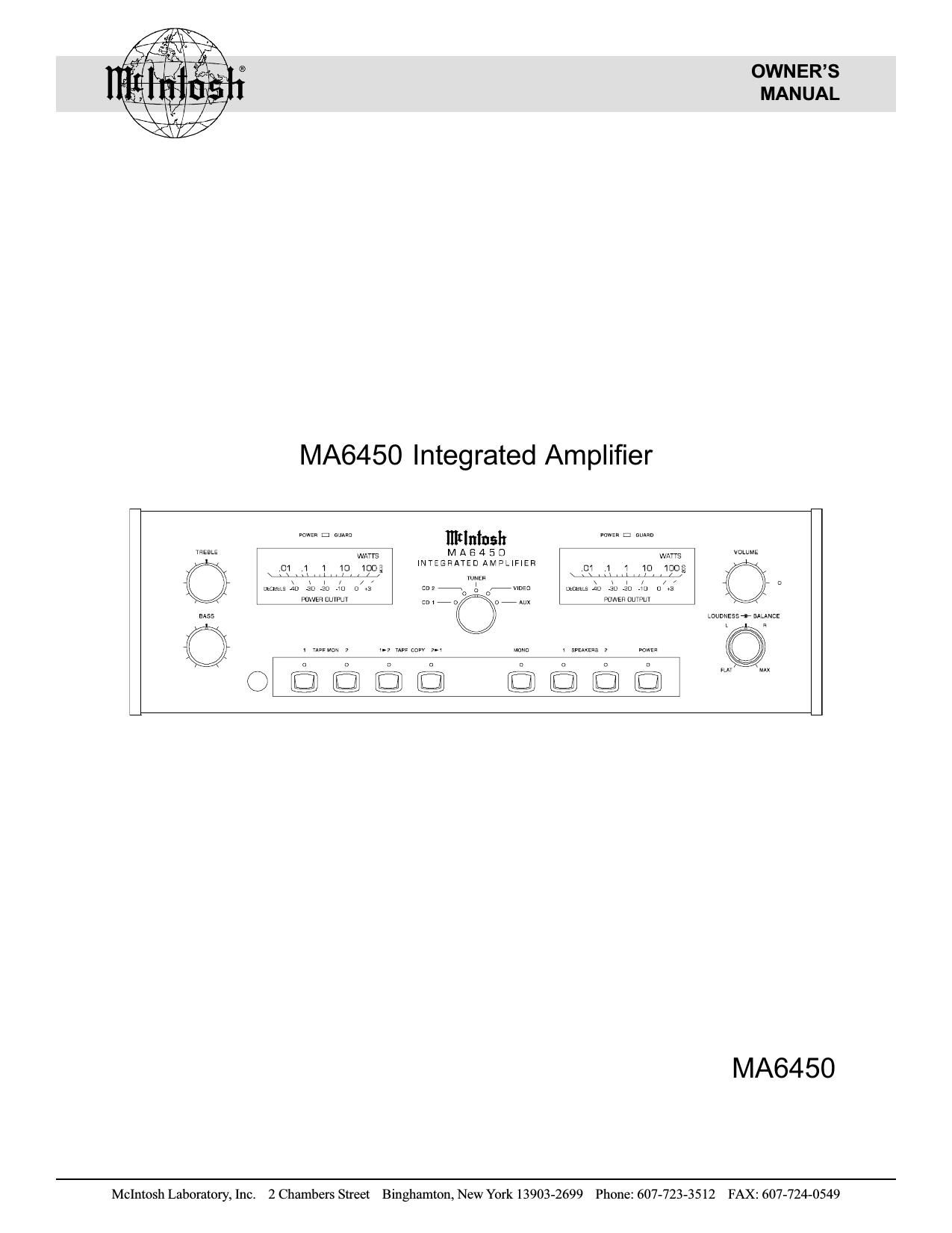 McIntosh MA 6450 Owners Manual