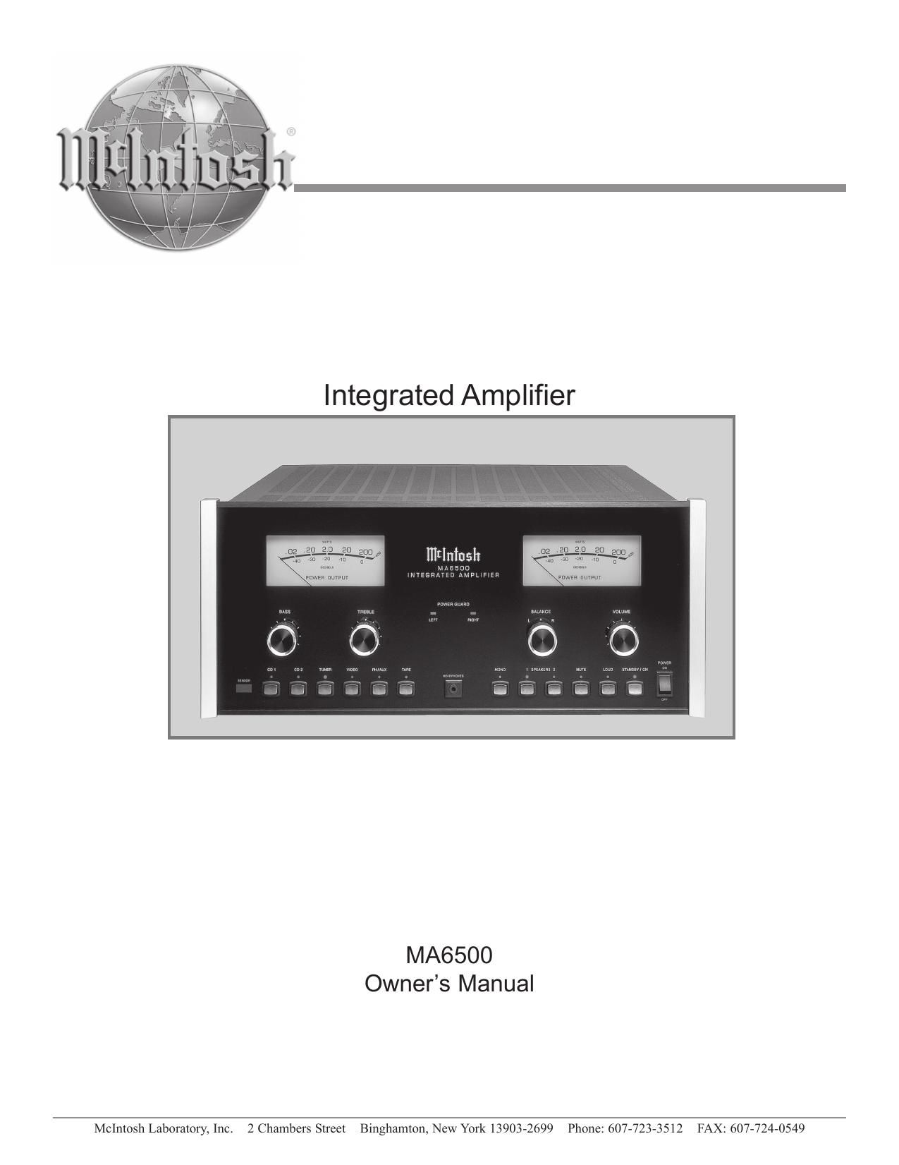 McIntosh MA 6500 Owners Manual