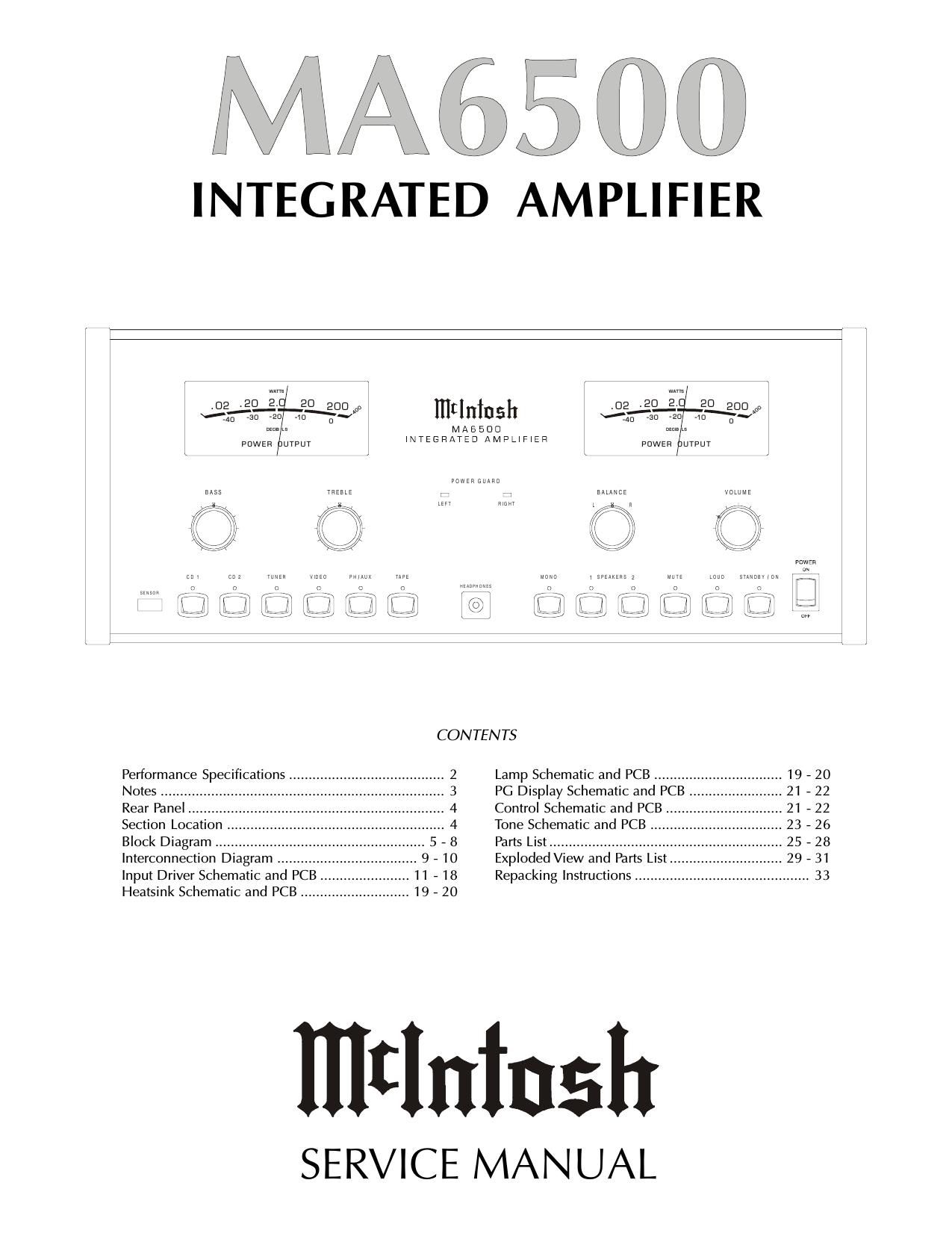 McIntosh MA 6500 Service Manual