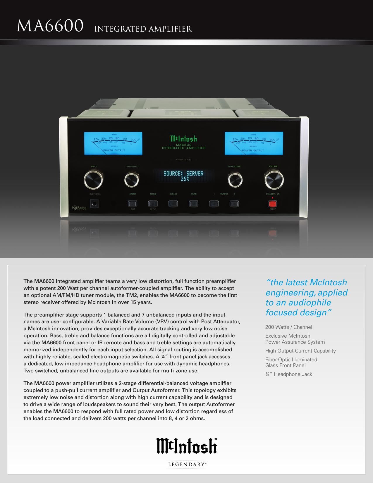 McIntosh MA 6600 Brochure