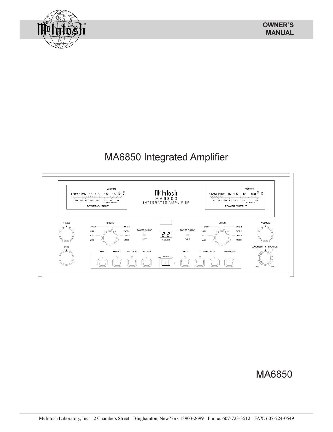 McIntosh MA 6850 Owners Manual