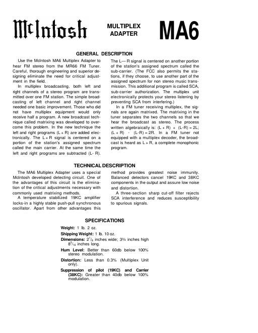 mcintosh ma 6 owners manual