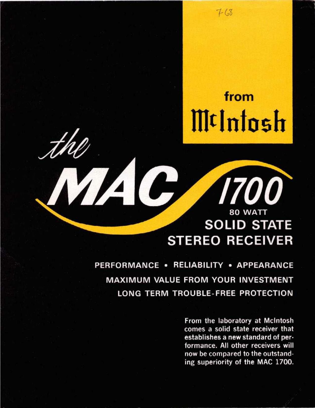 McIntosh MAC 1700 Brochure
