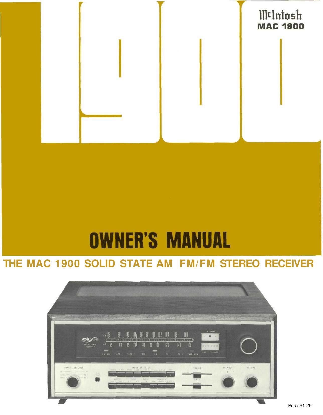 McIntosh MAC 1900 Owners Manual