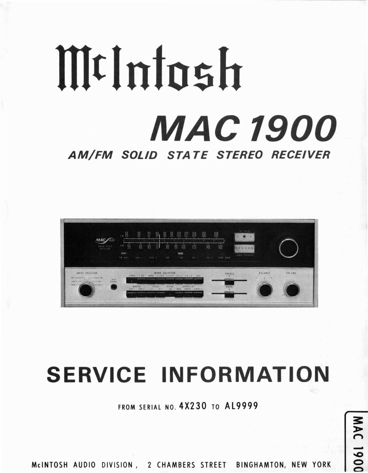 McIntosh MAC 1900 Service Manual