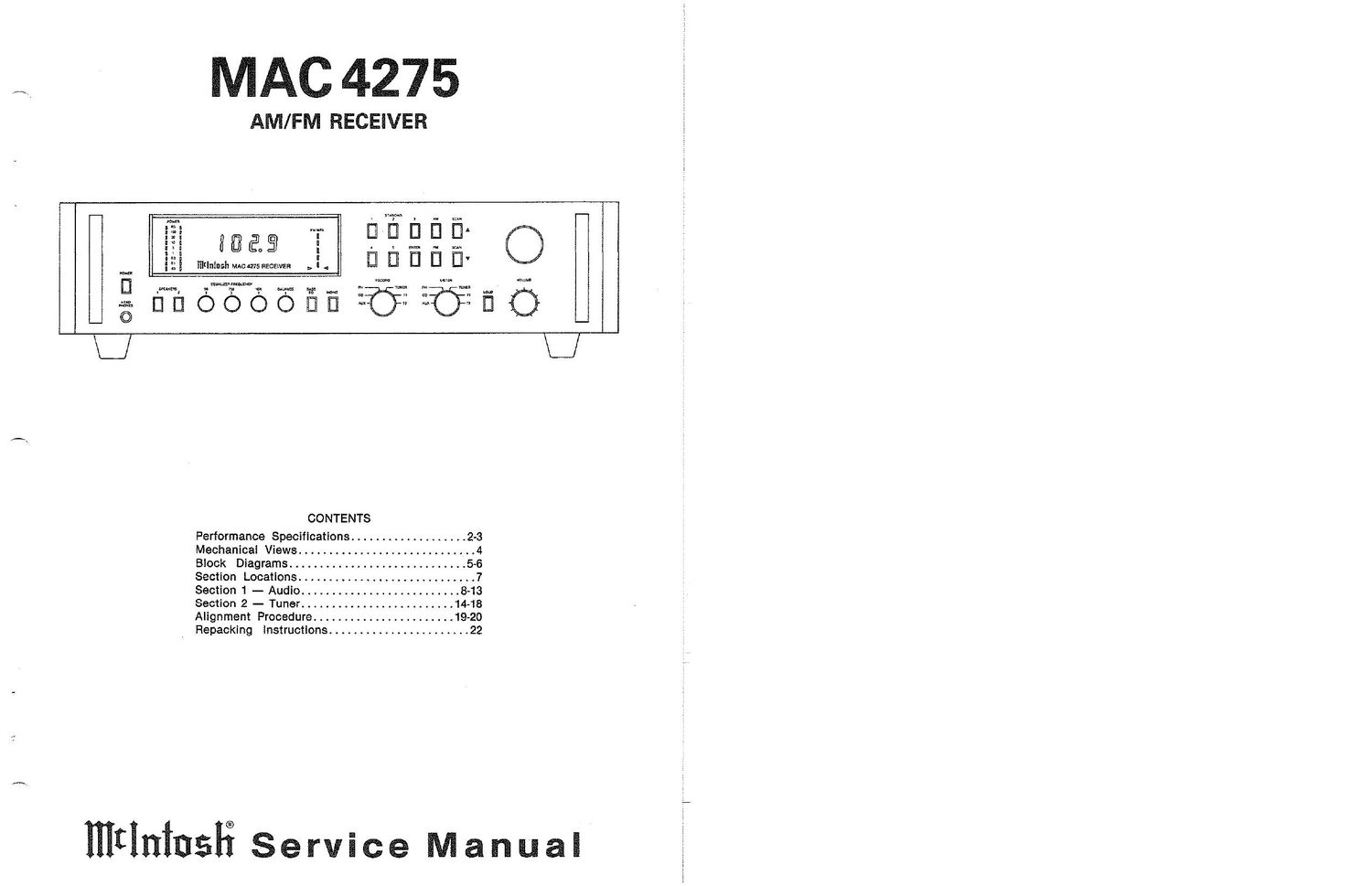McIntosh MAC 4275 Service Manual