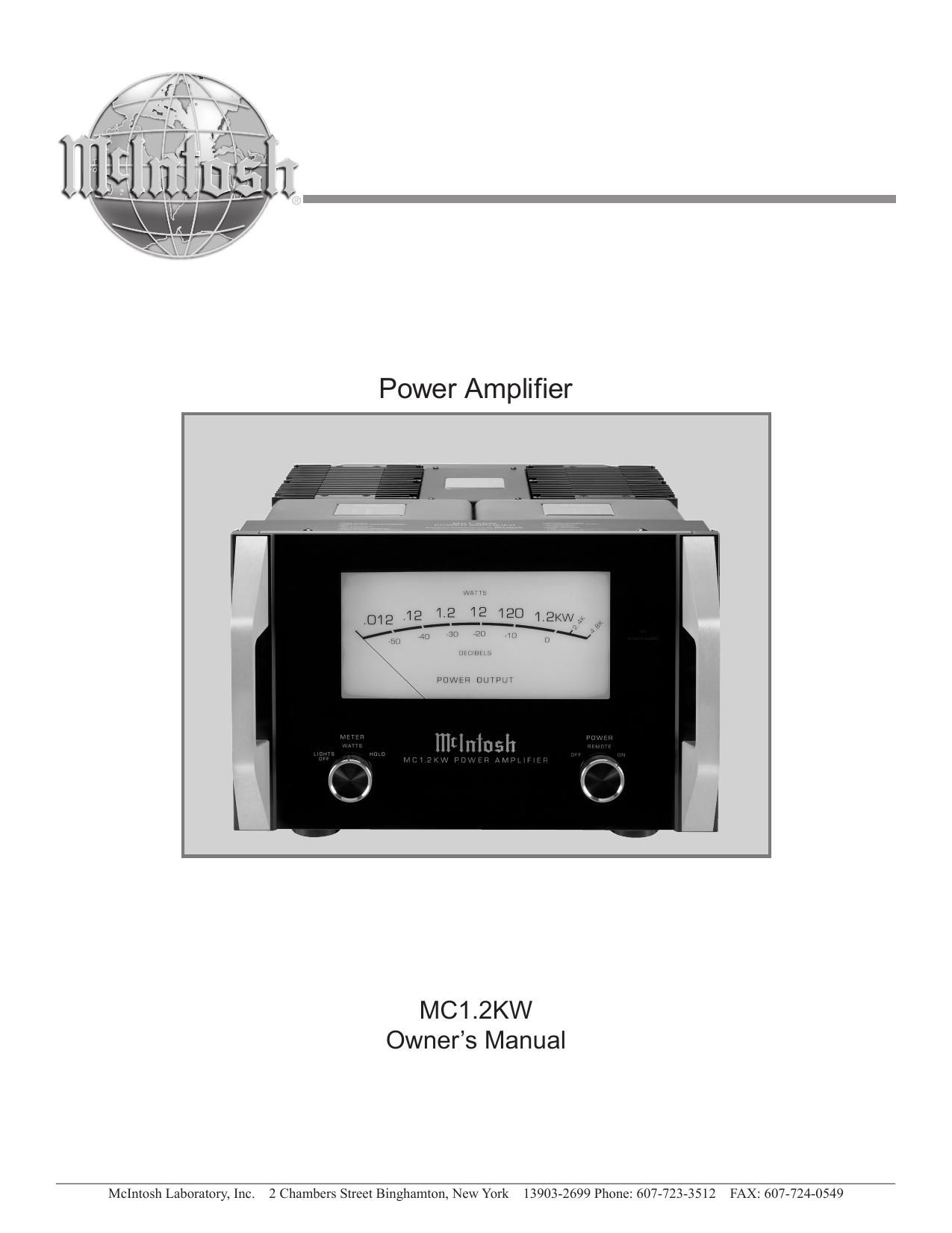 McIntosh MC 1 2KW Owners Manual