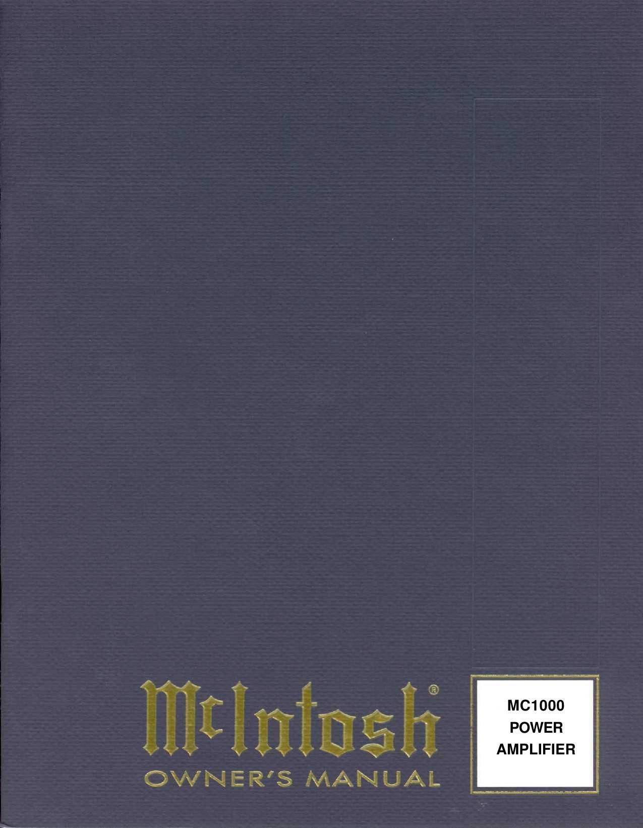 McIntosh MC 1000 Owners Manual