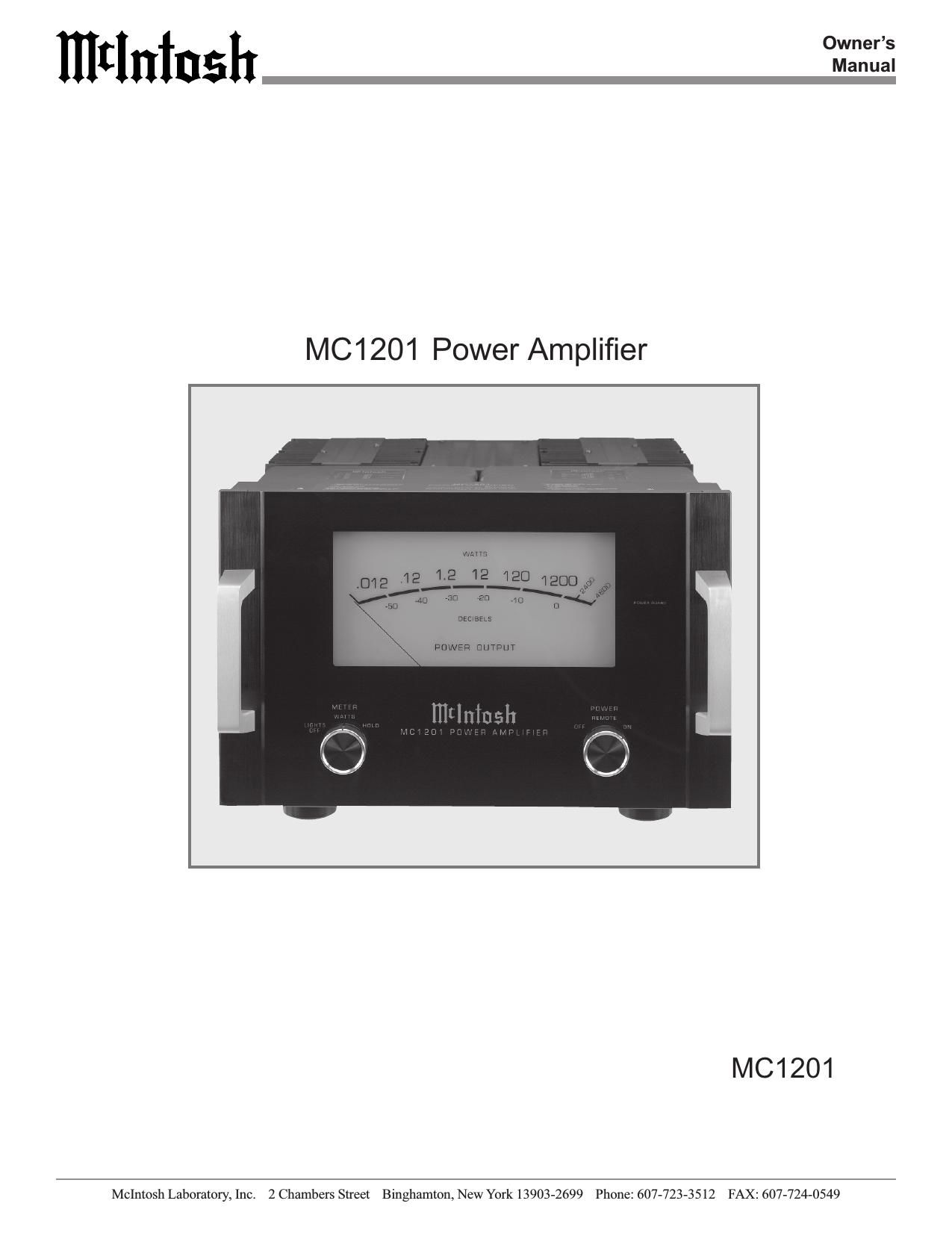 McIntosh MC 1201 Owners Manual