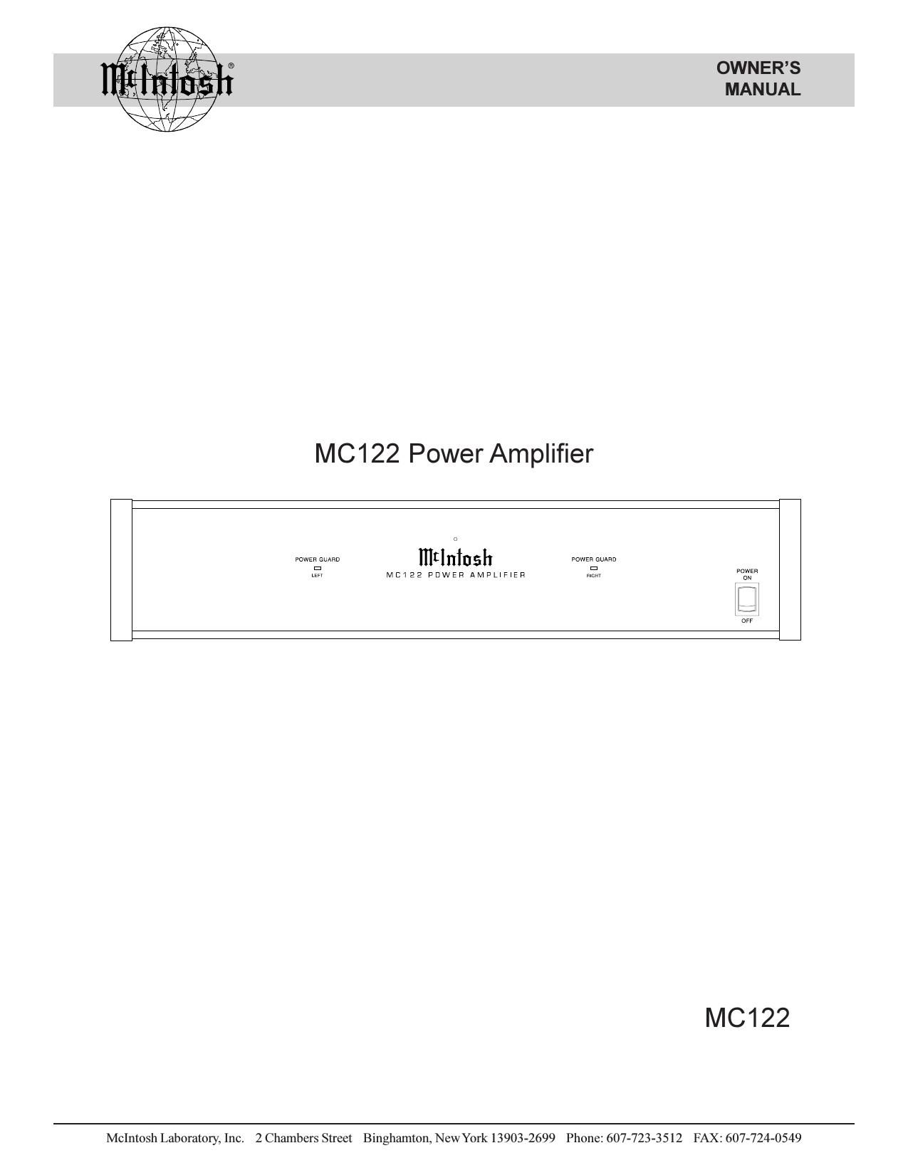 McIntosh MC 122 Owners Manual