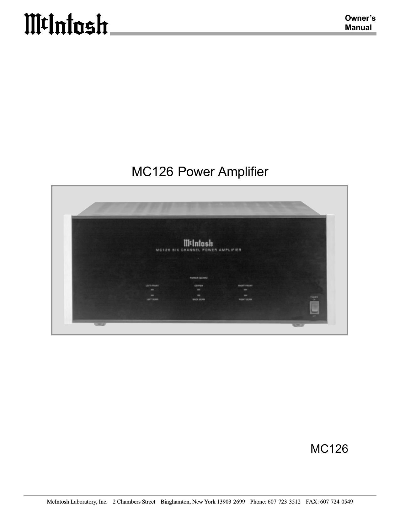 McIntosh MC 126 Owners Manual