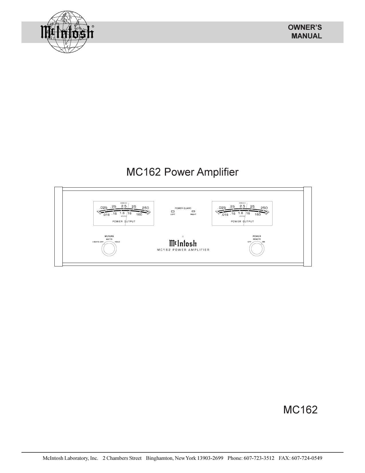 McIntosh MC 162 Owners Manual