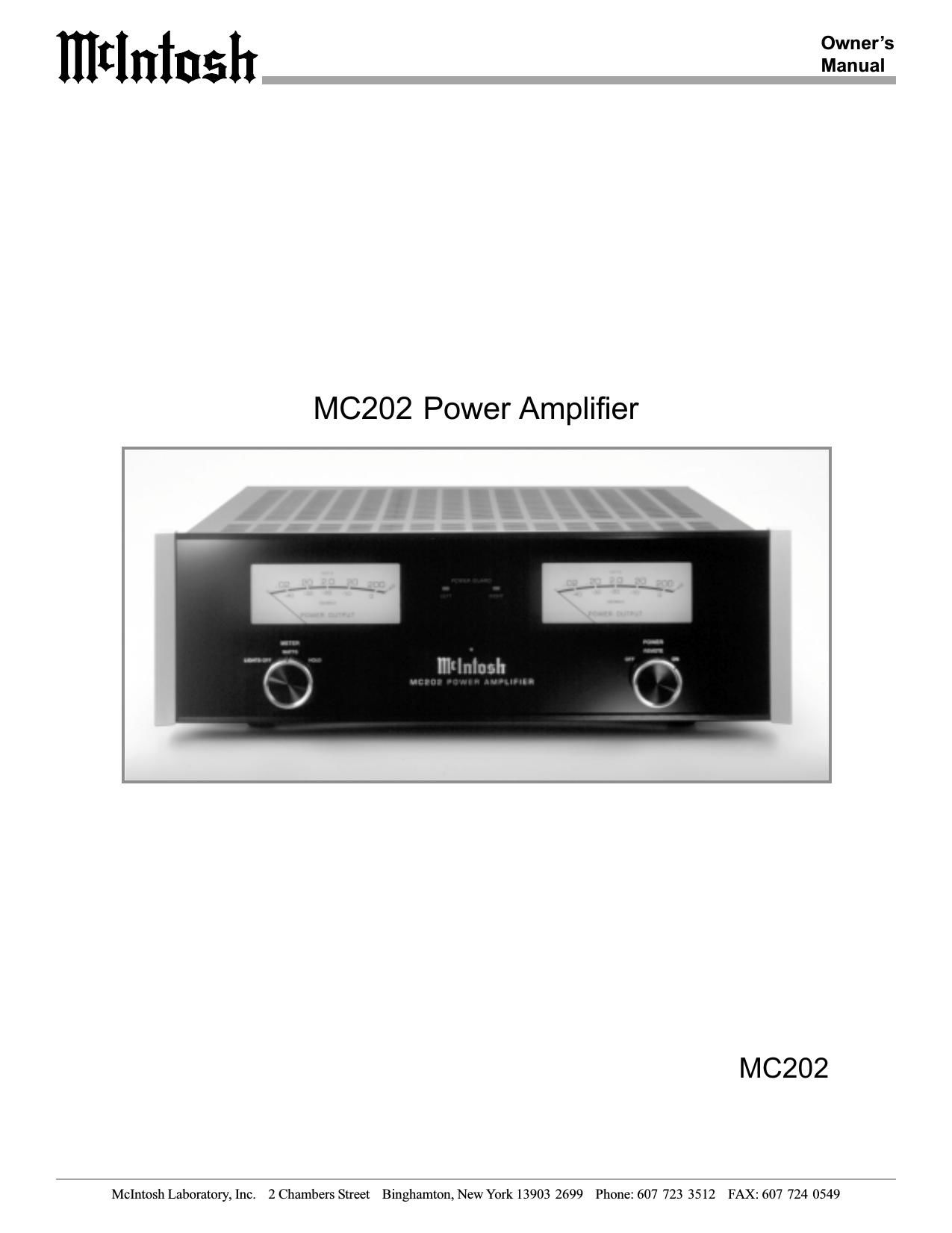 McIntosh MC 202 Owners Manual