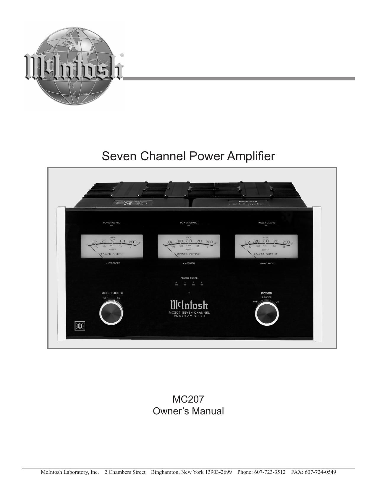 McIntosh MC 207 Owners Manual