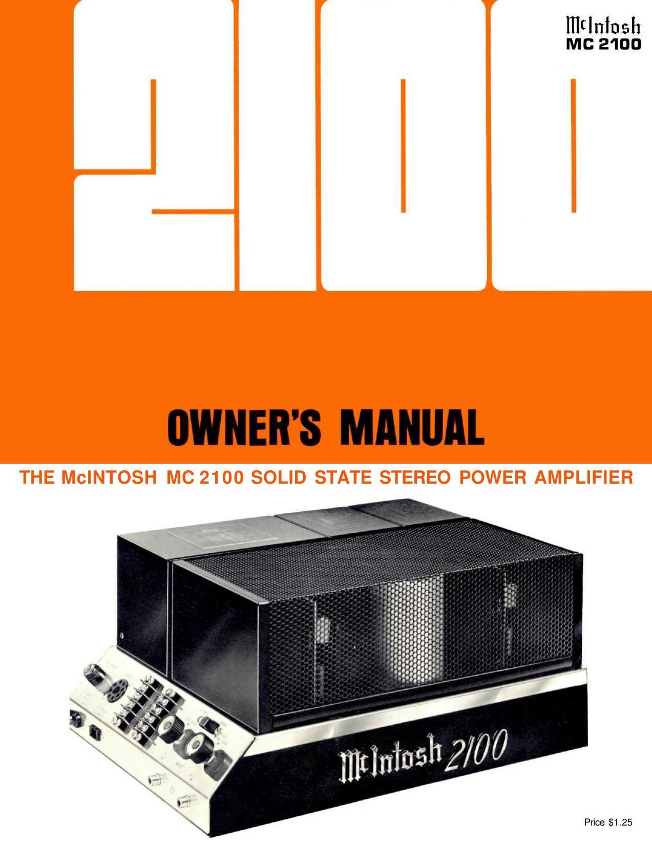 McIntosh MC 2100 Owners Manual