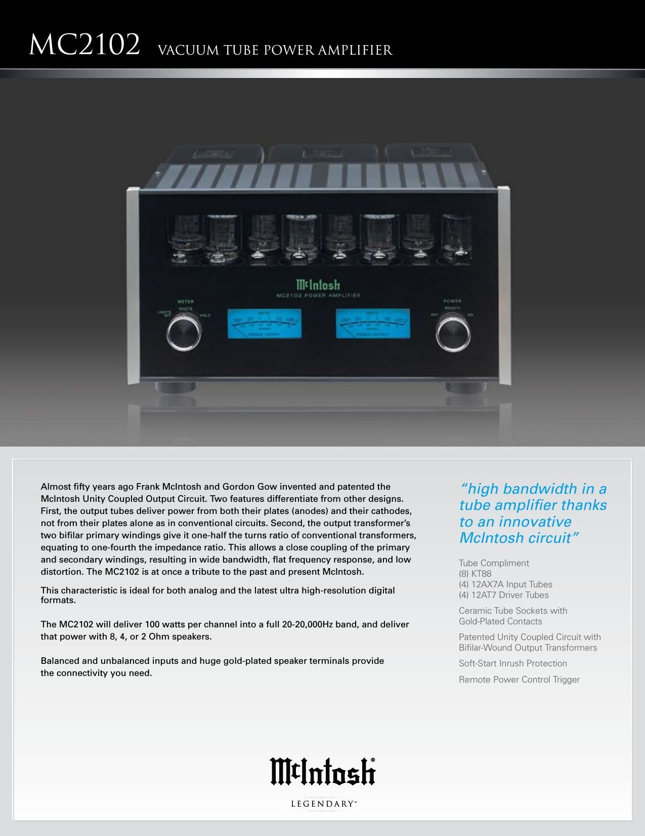 McIntosh MC 2102 Brochure