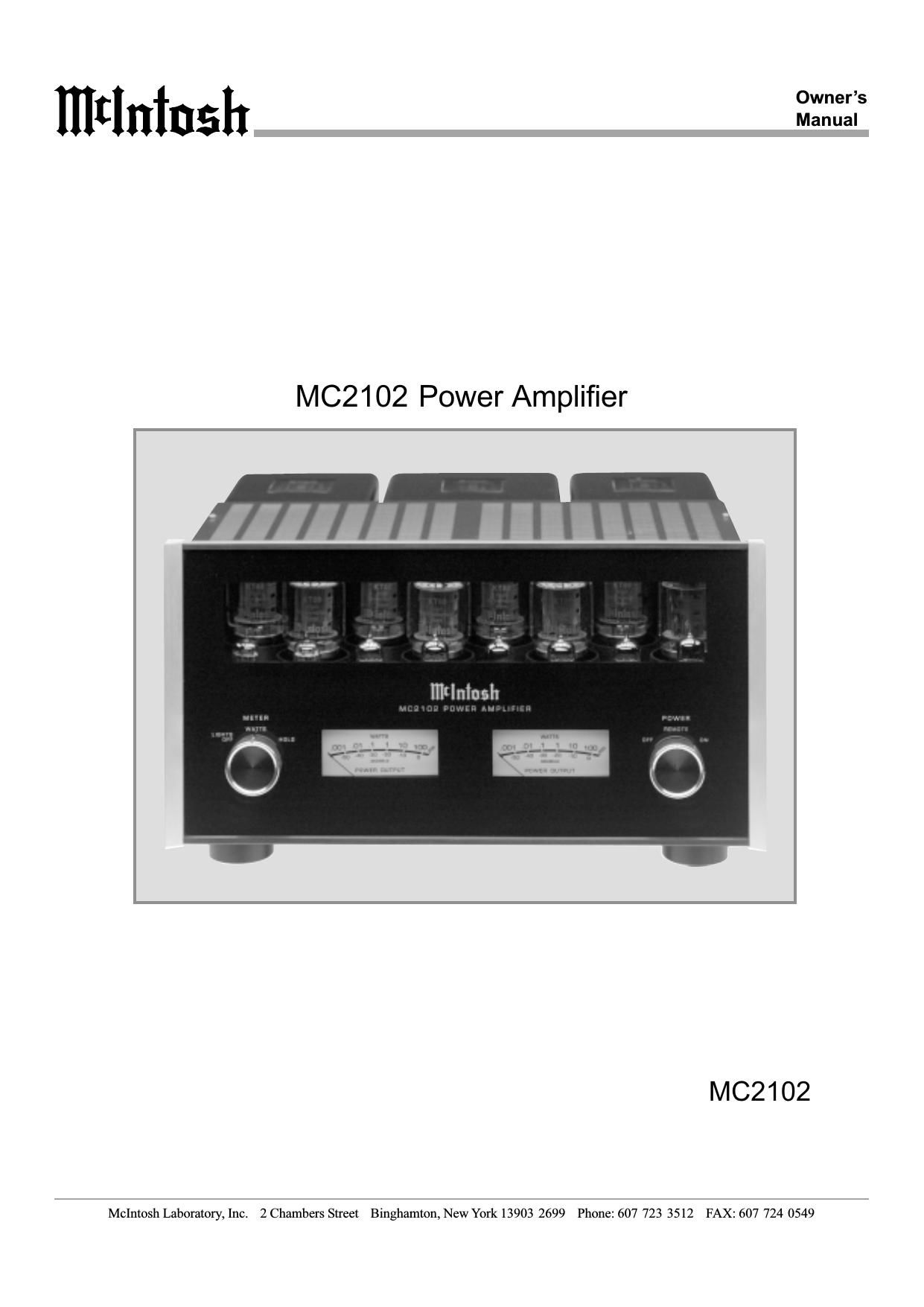 McIntosh MC 2102 Owners Manual