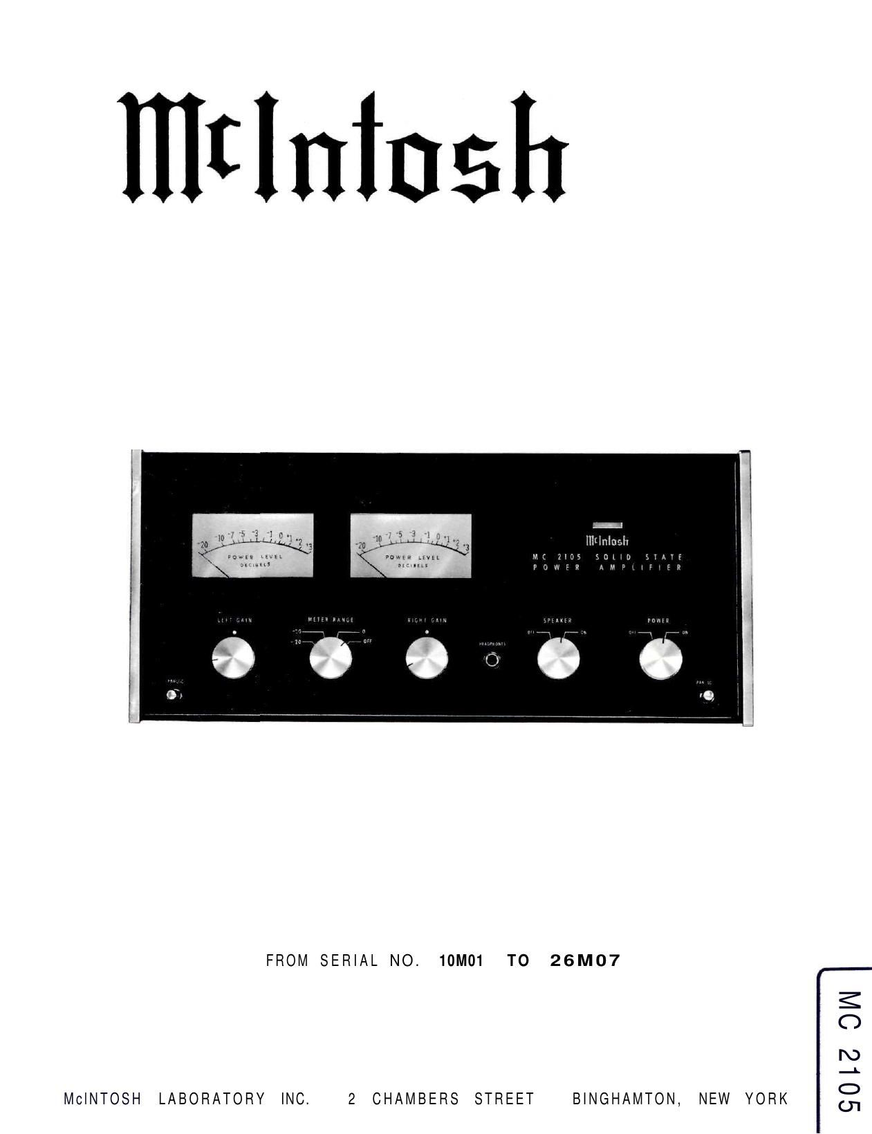 McIntosh MC 2105 Service Manual