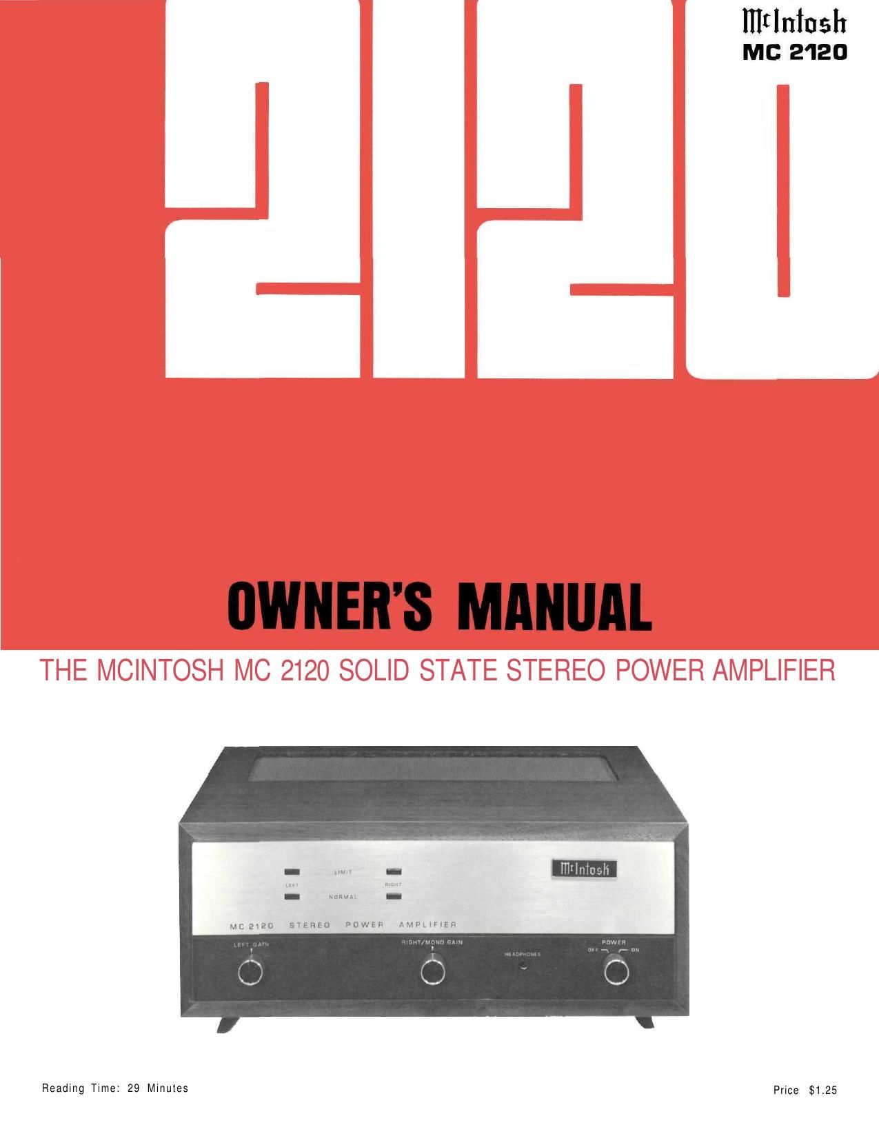 McIntosh MC 2120 Owners Manual