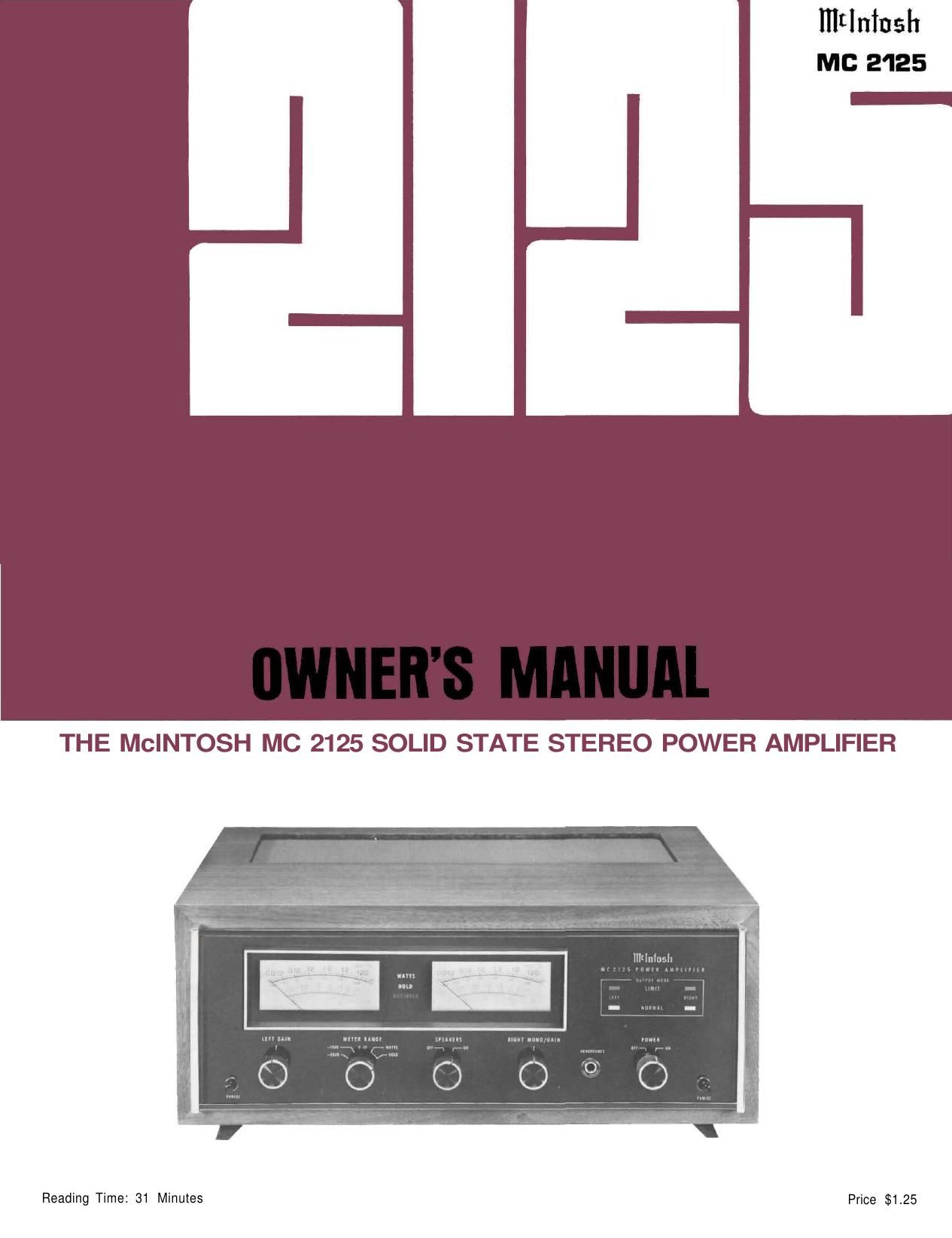 McIntosh MC 2125 Owners Manual
