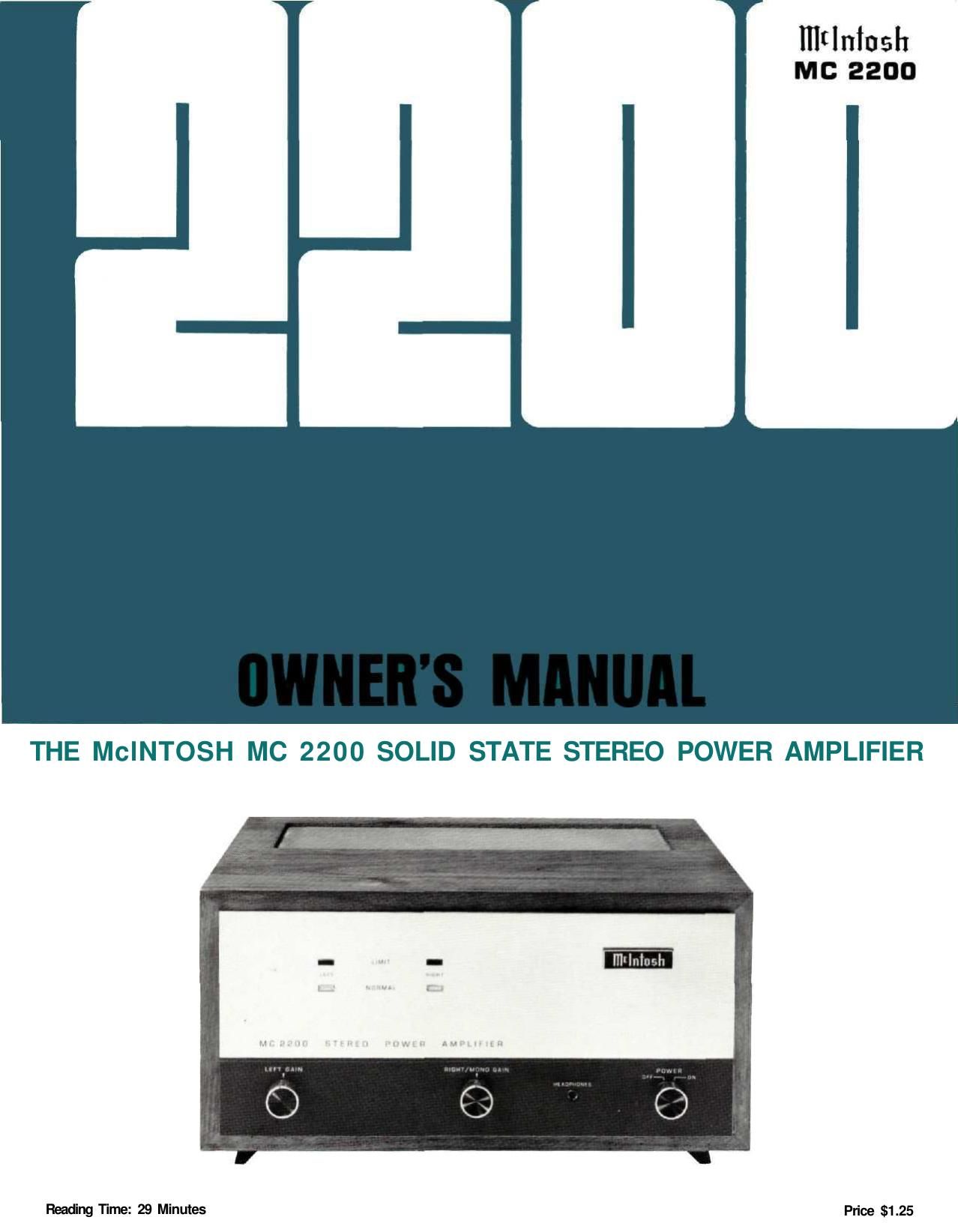 McIntosh MC 2200 Owners Manual