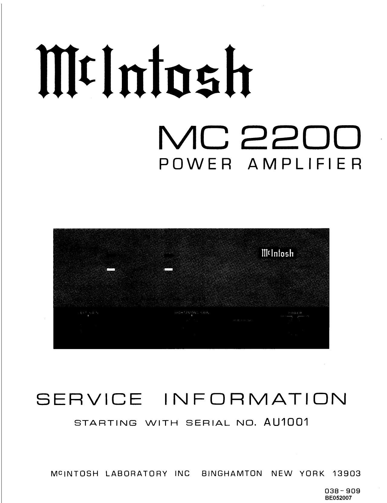 McIntosh MC 2200 Service Manual