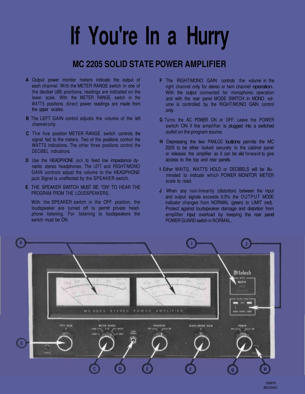 McIntosh MC 2205 Owners Manual