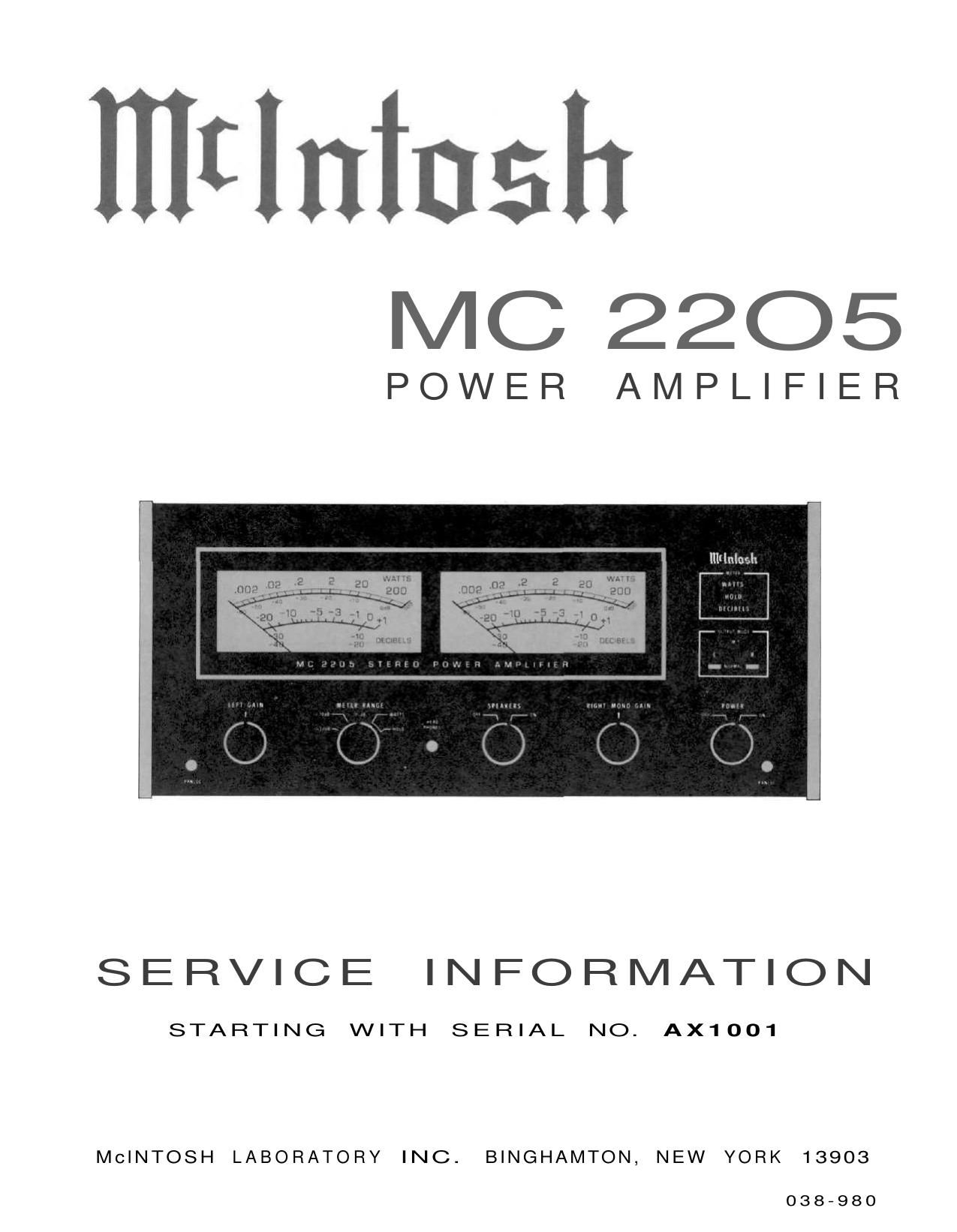 McIntosh MC 2205 Service Manual