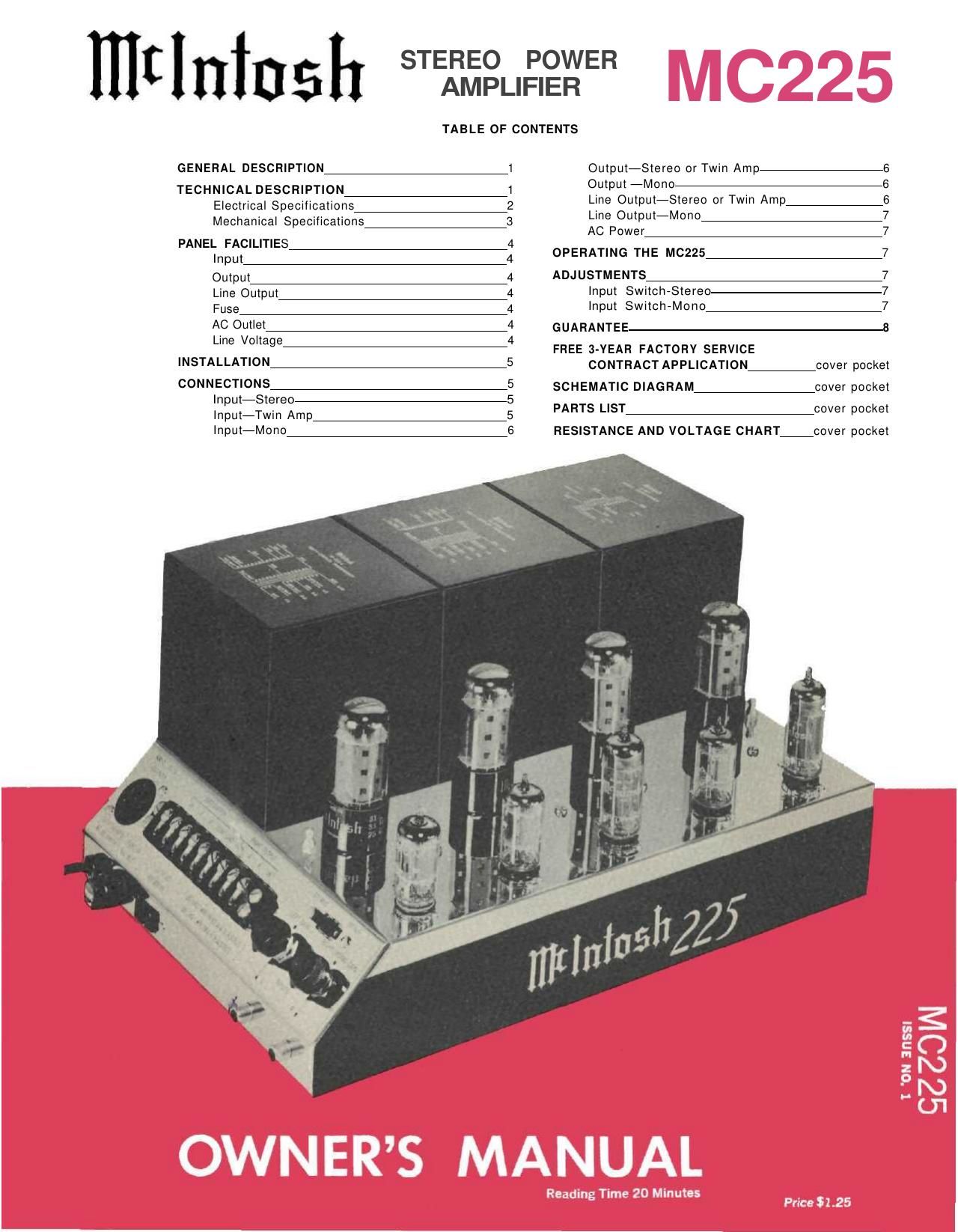 McIntosh MC 225 Owners Manual