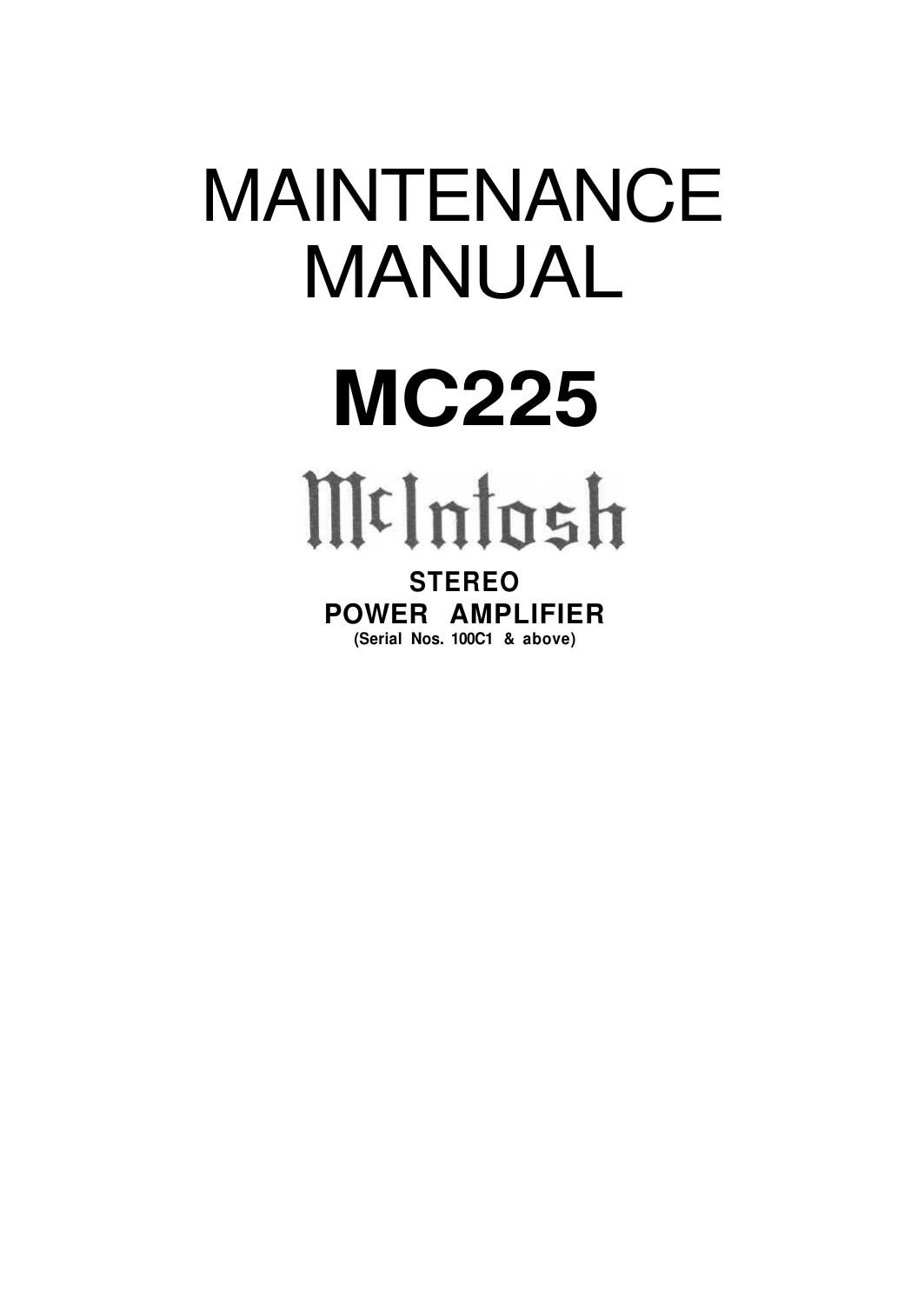 McIntosh MC 225 Service Manual