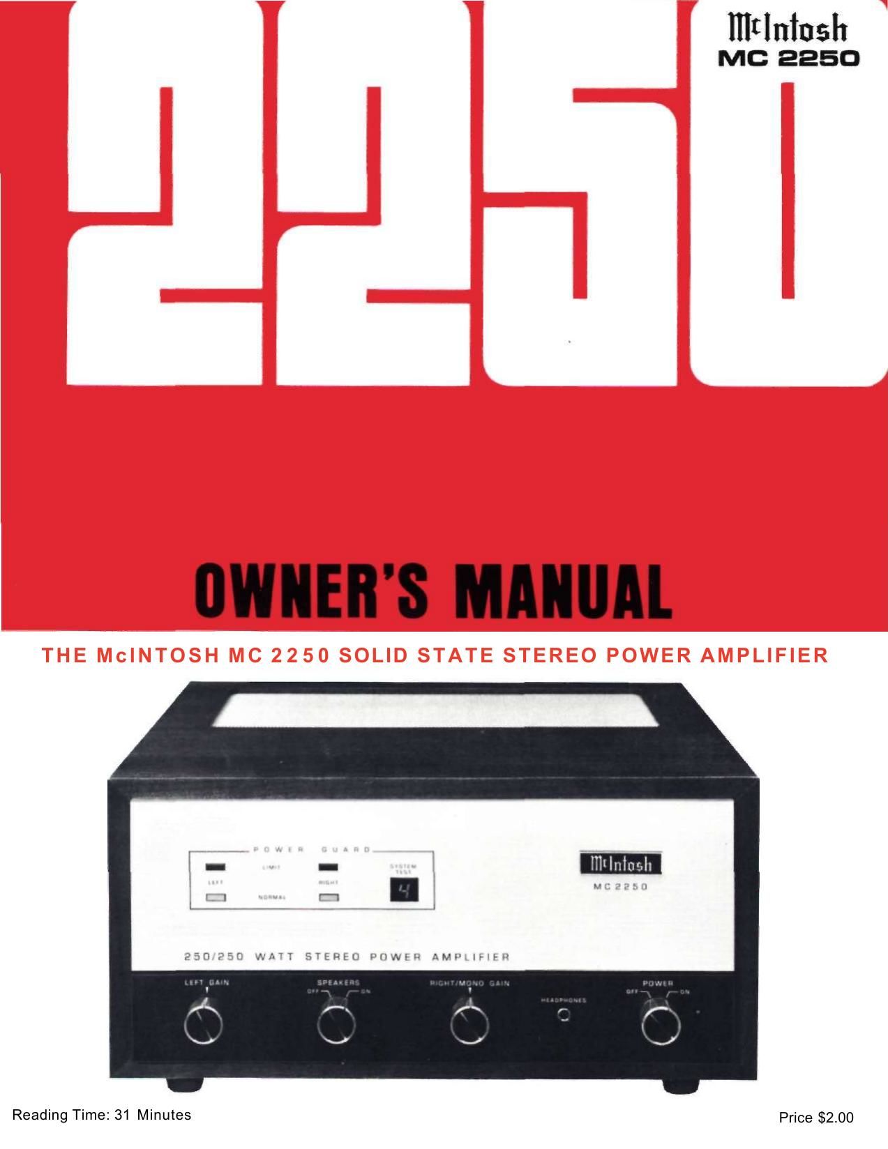McIntosh MC 2250 Owners Manual
