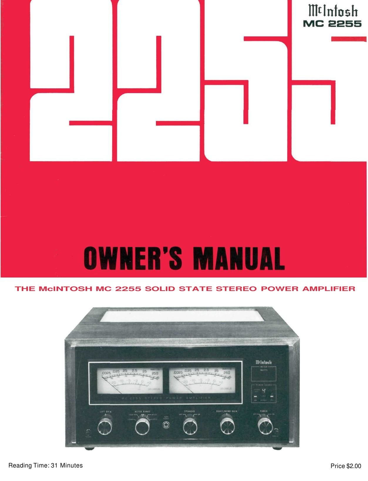 McIntosh MC 2255 Owners Manual
