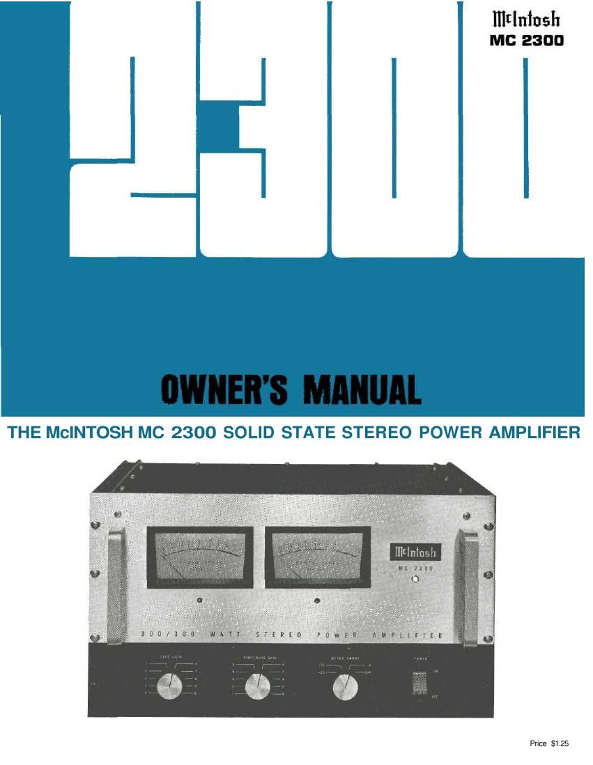 McIntosh MC 2300 Owners Manual